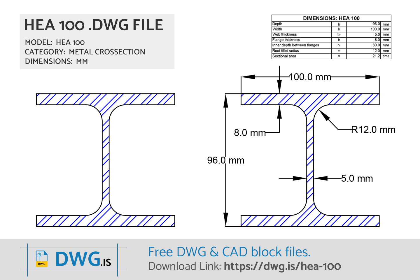 HEA 100 Free CAD block, DWG File