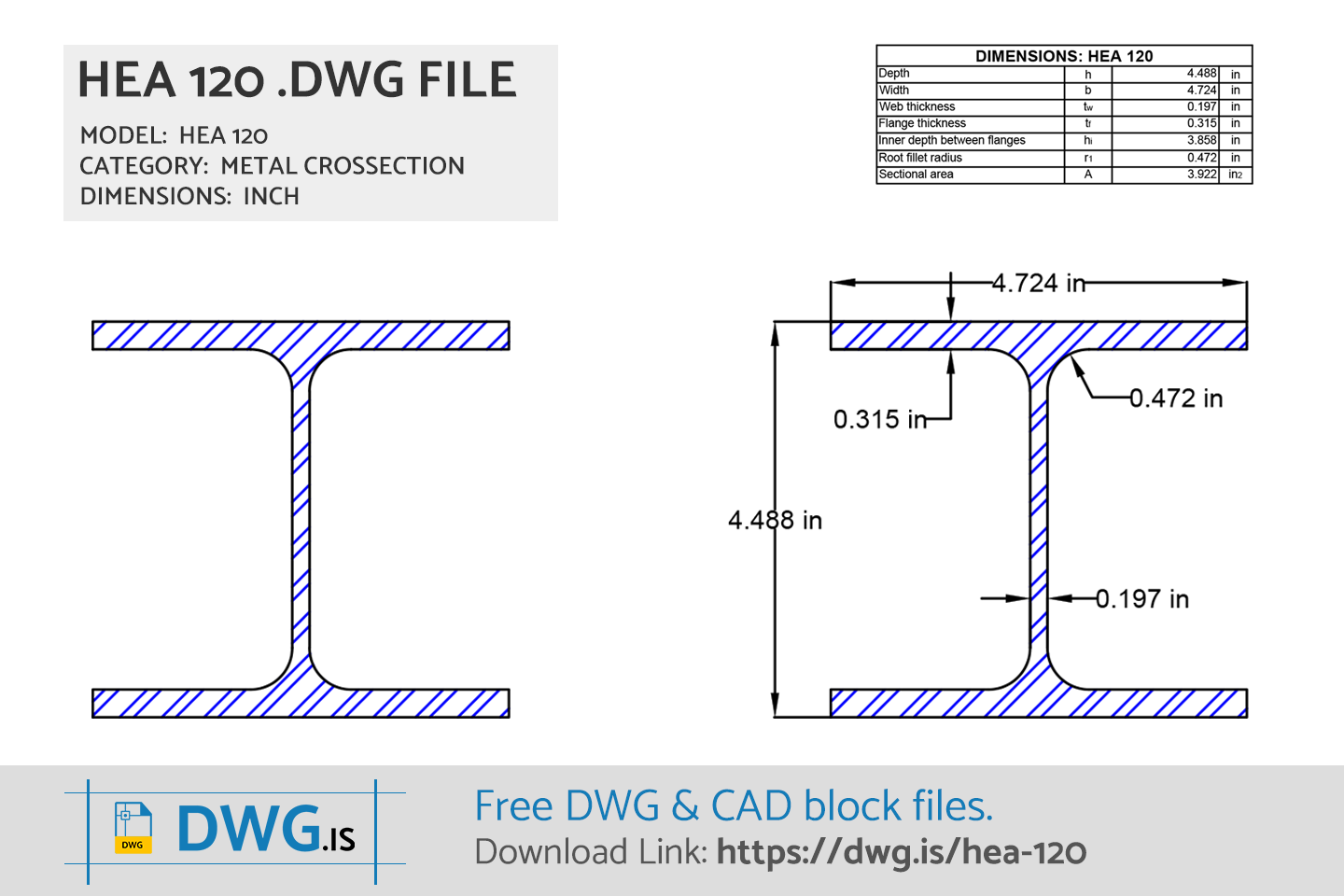 HEA 120 Free CAD block