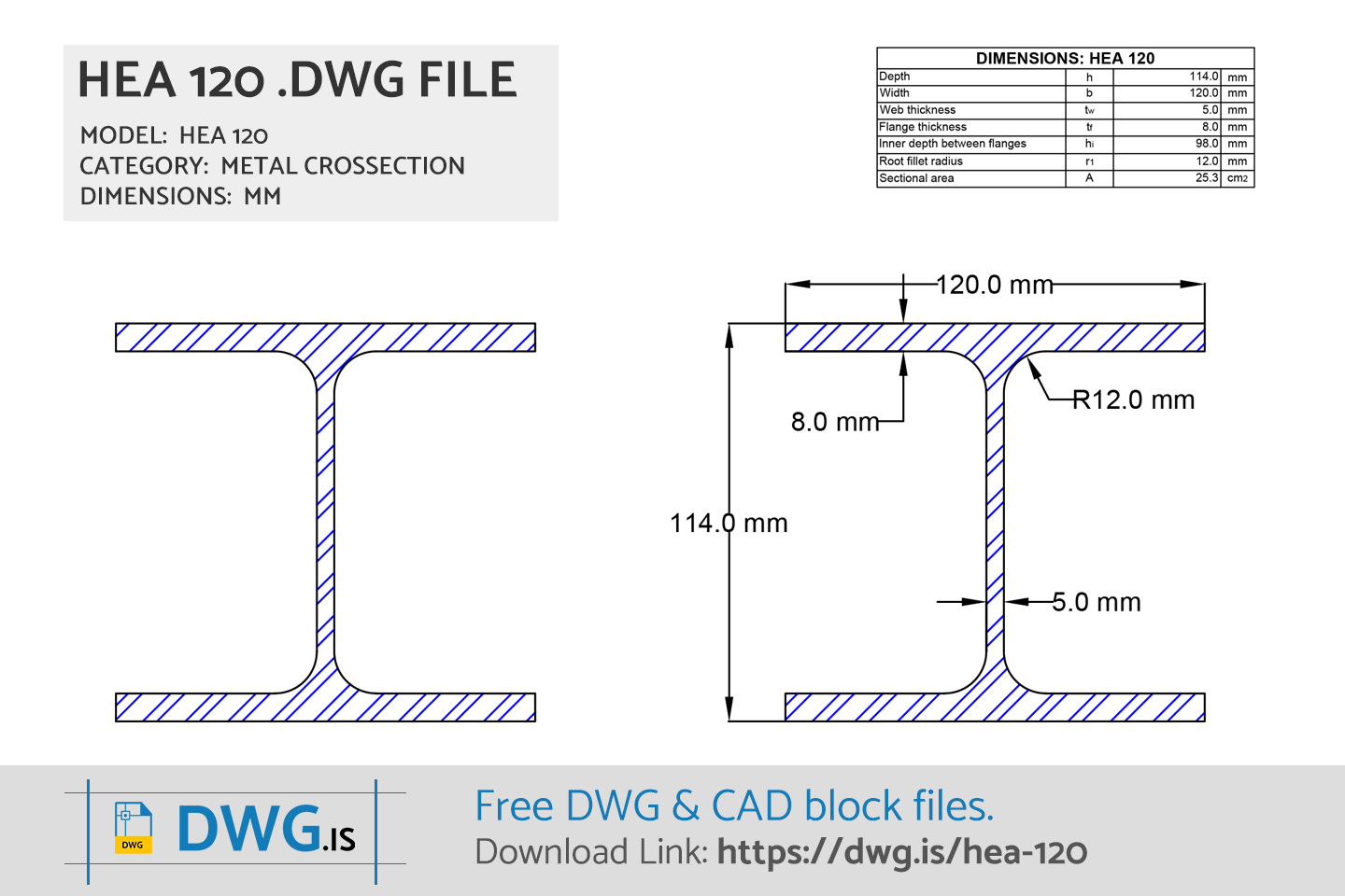 HEA 120 Free CAD block, DWG File