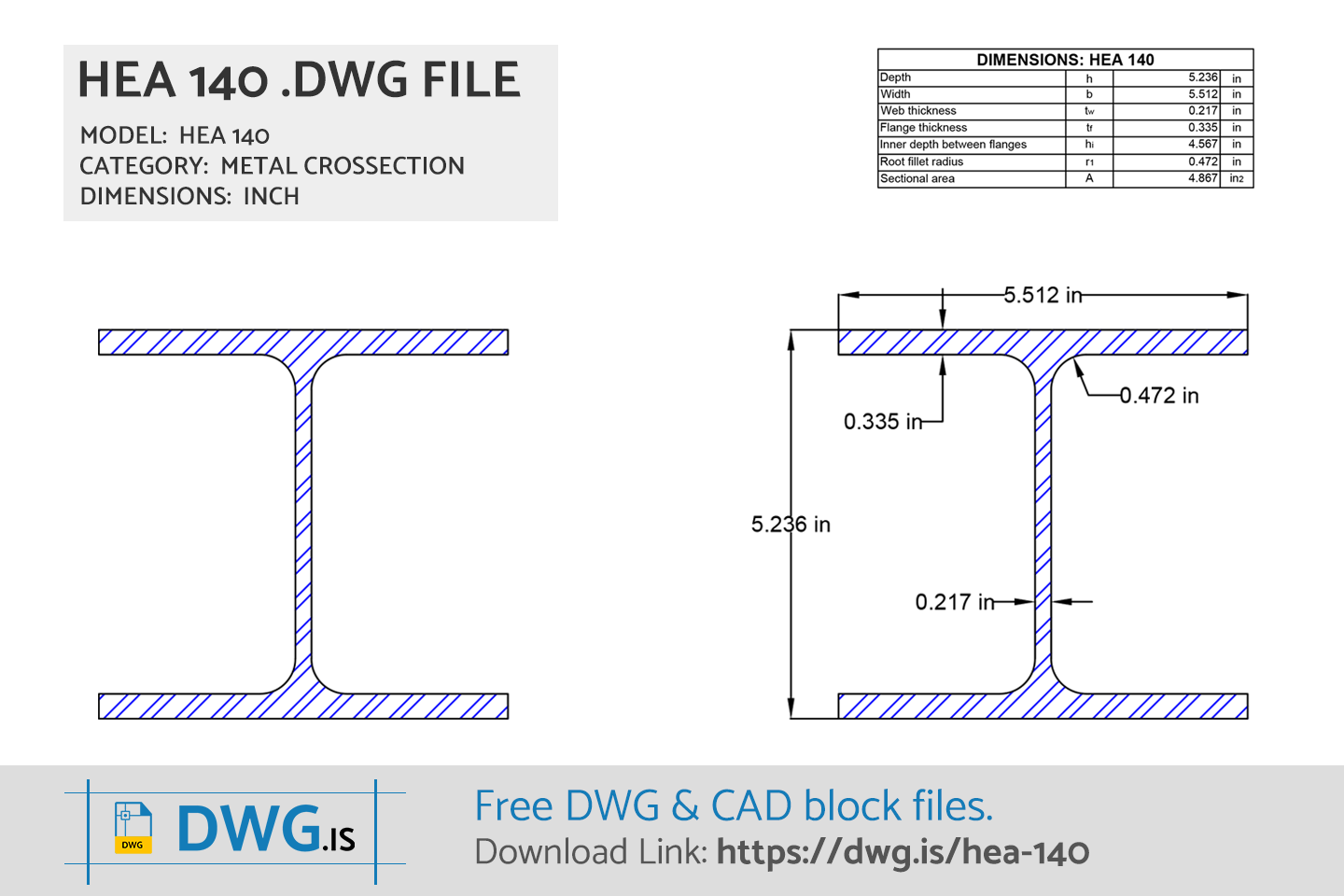 HEA 140 Free CAD block