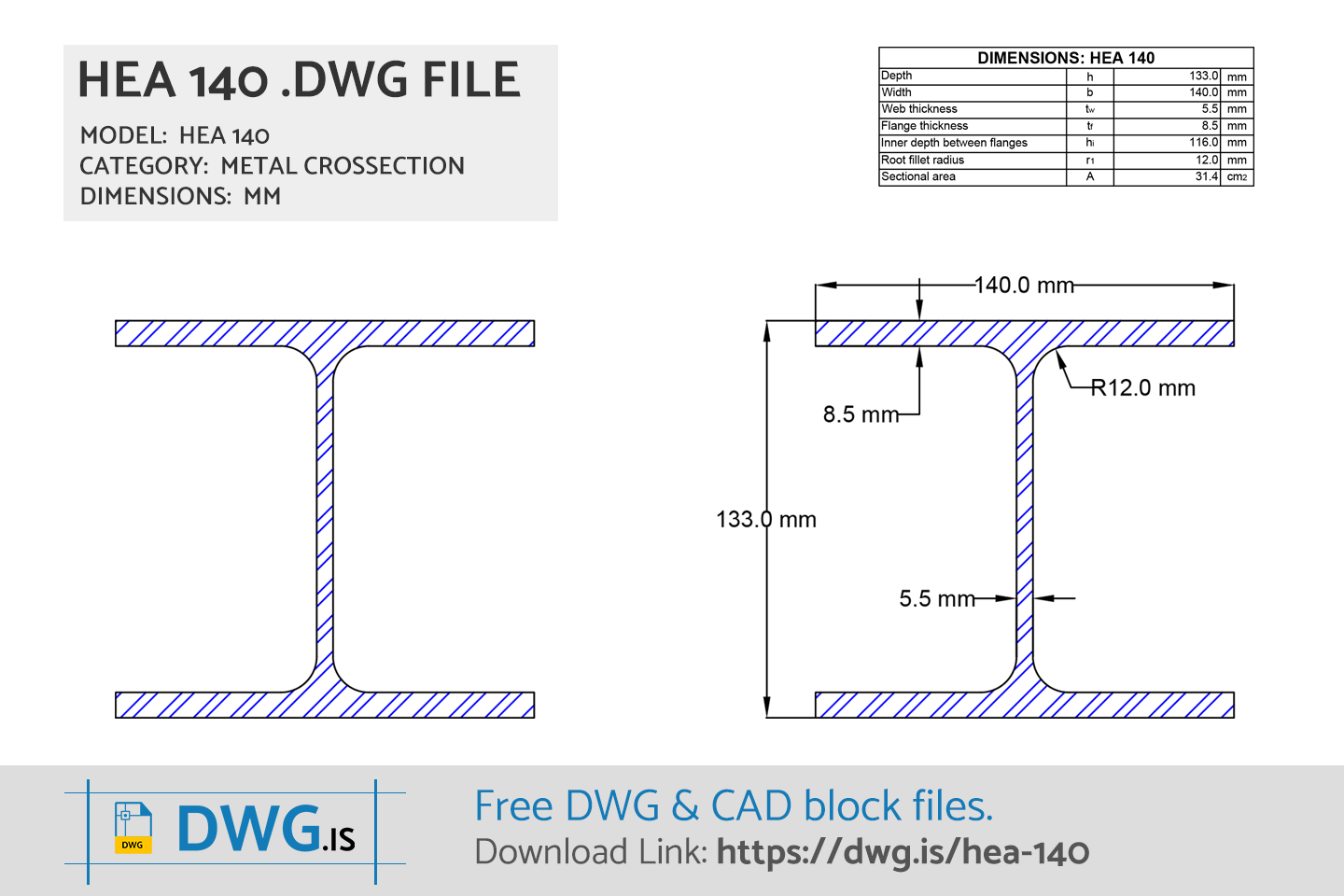 HEA 140 CAD Block Free