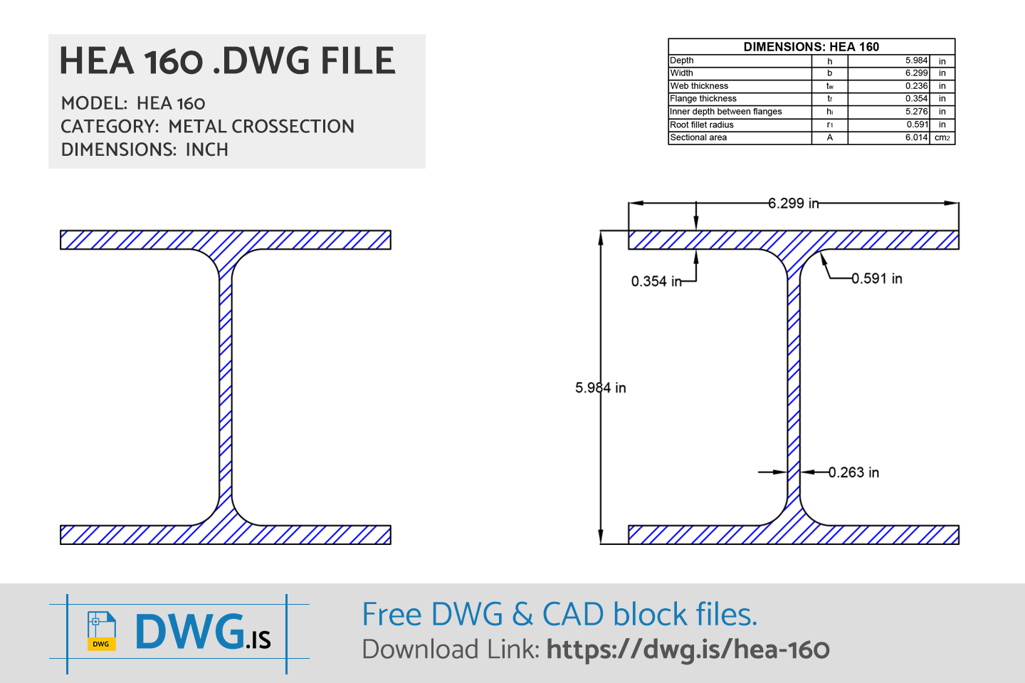 HEA 160 Free CAD block