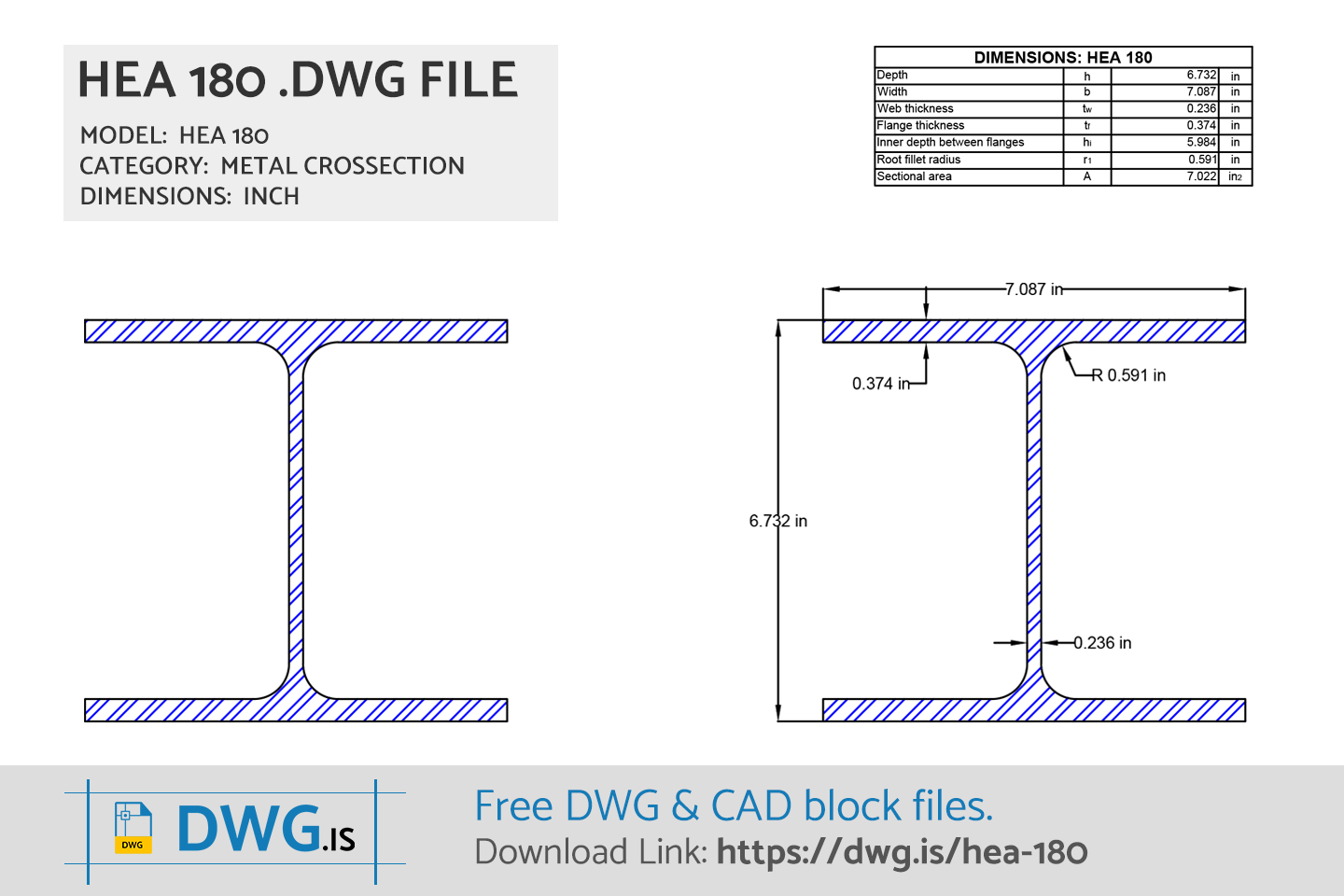HEA 180 Free CAD block