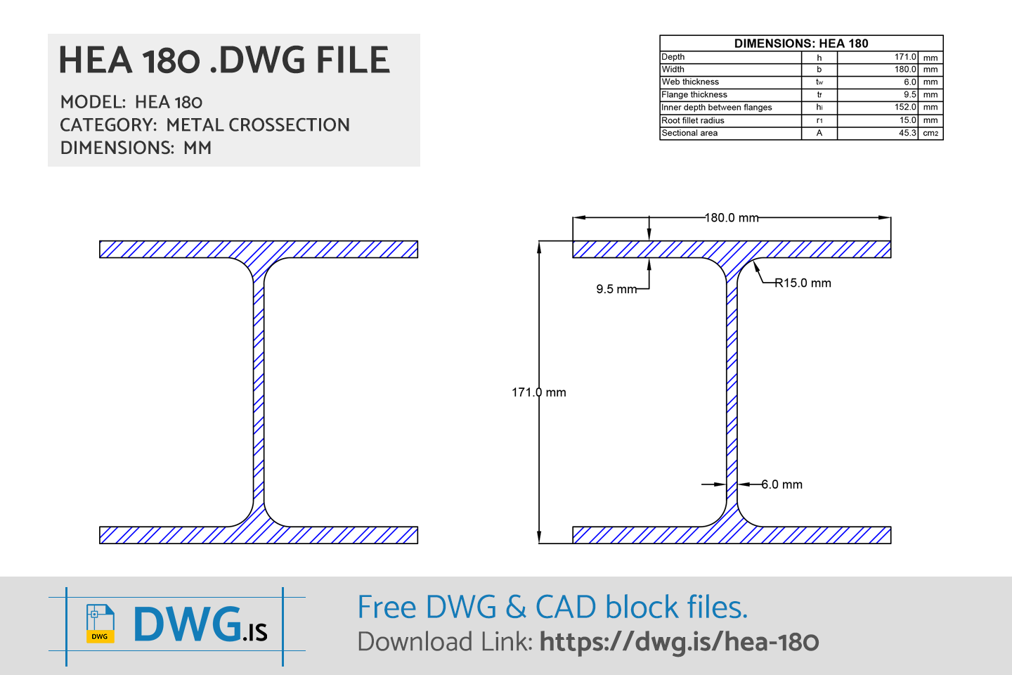 HEA 180 Free CAD block, DWG File