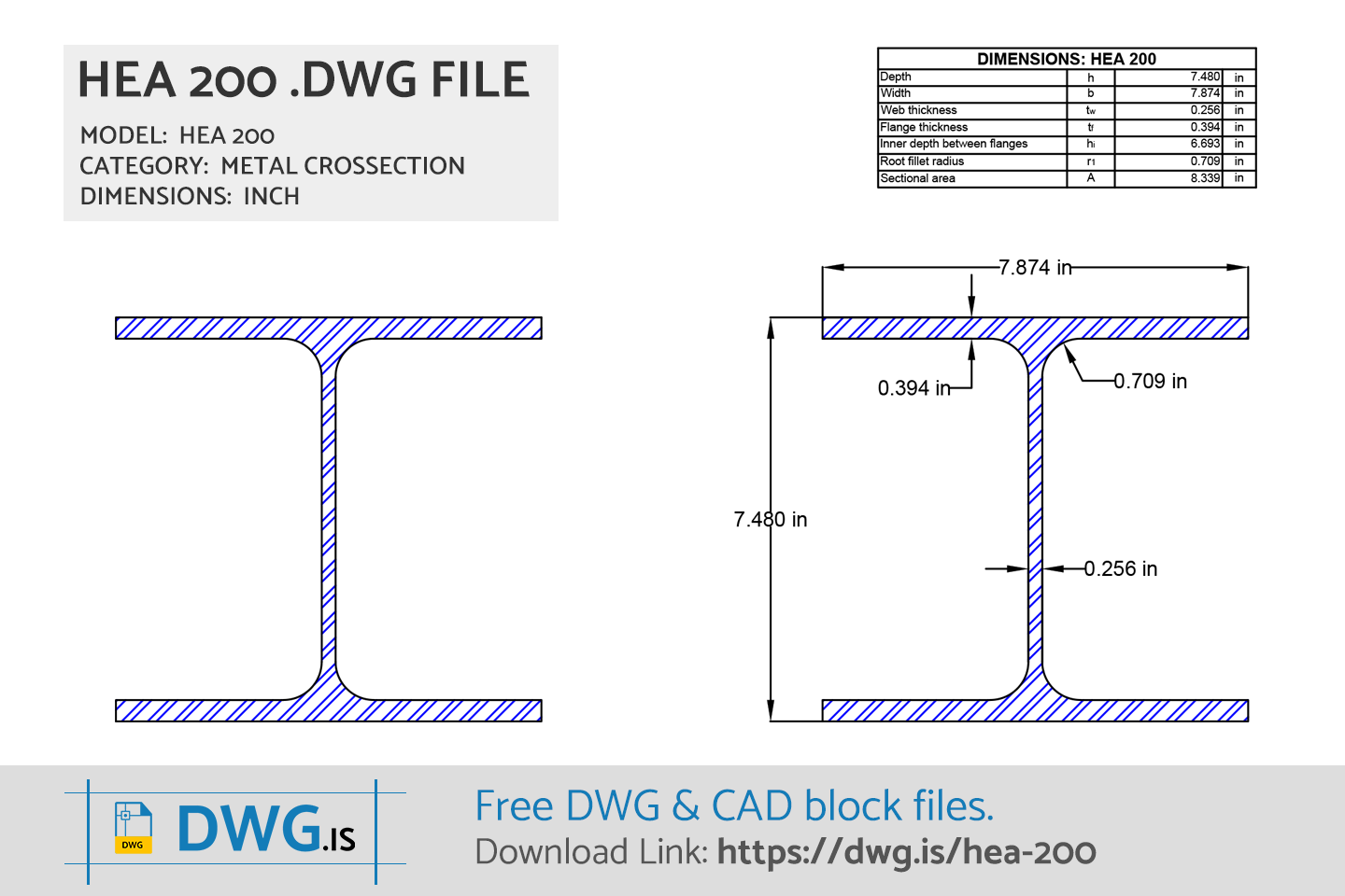 HEA 200 Free CAD block