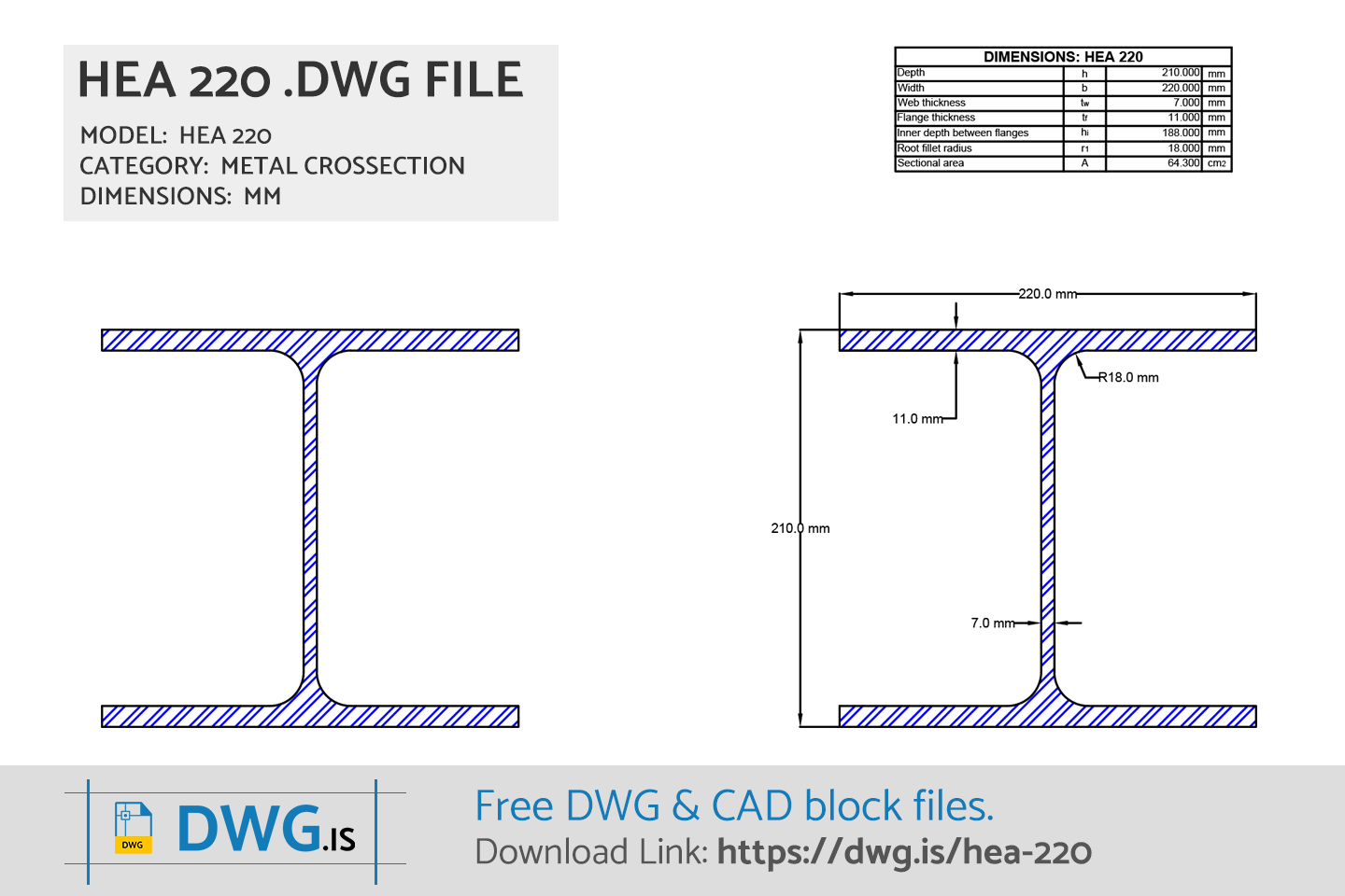 HEA 220 Free CAD block, DWG File
