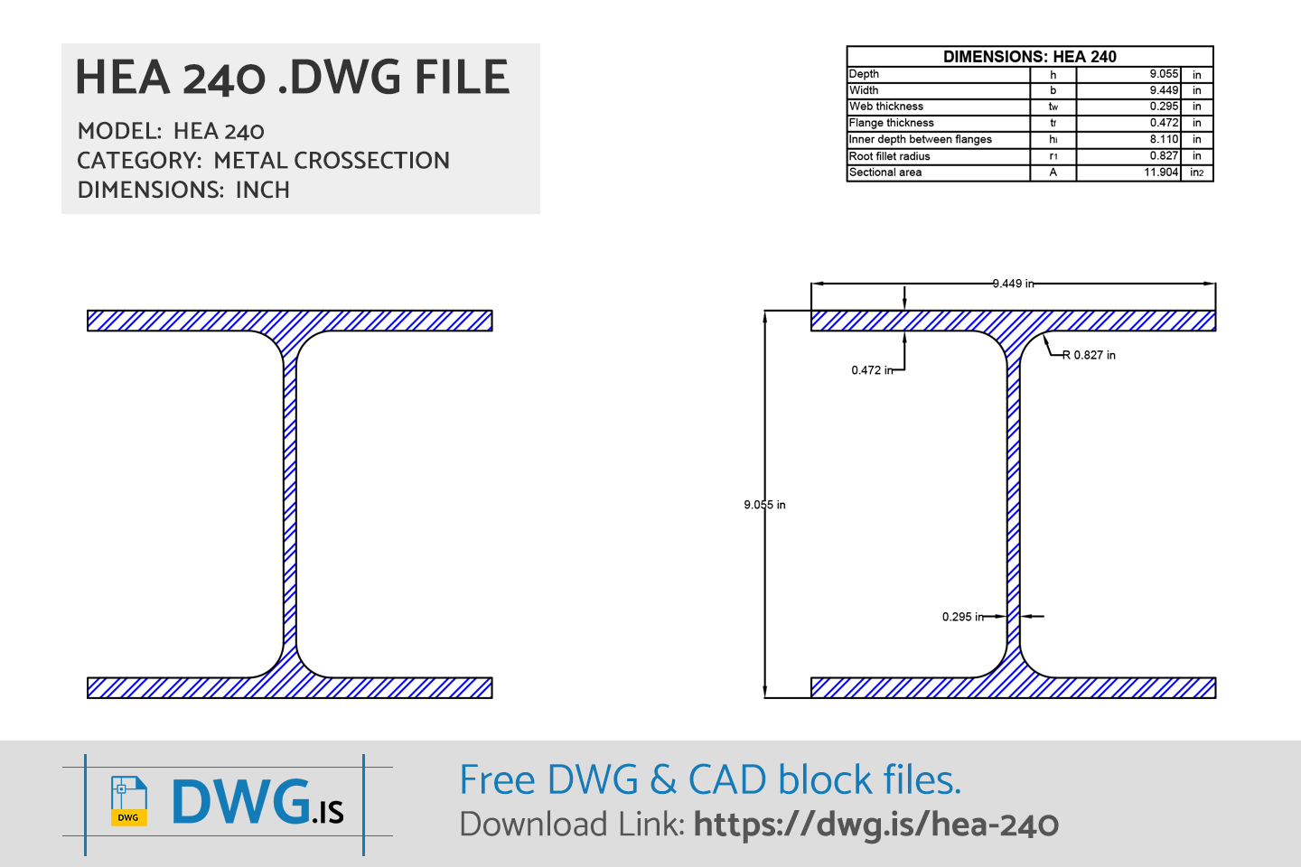 HEA 240 Free CAD block