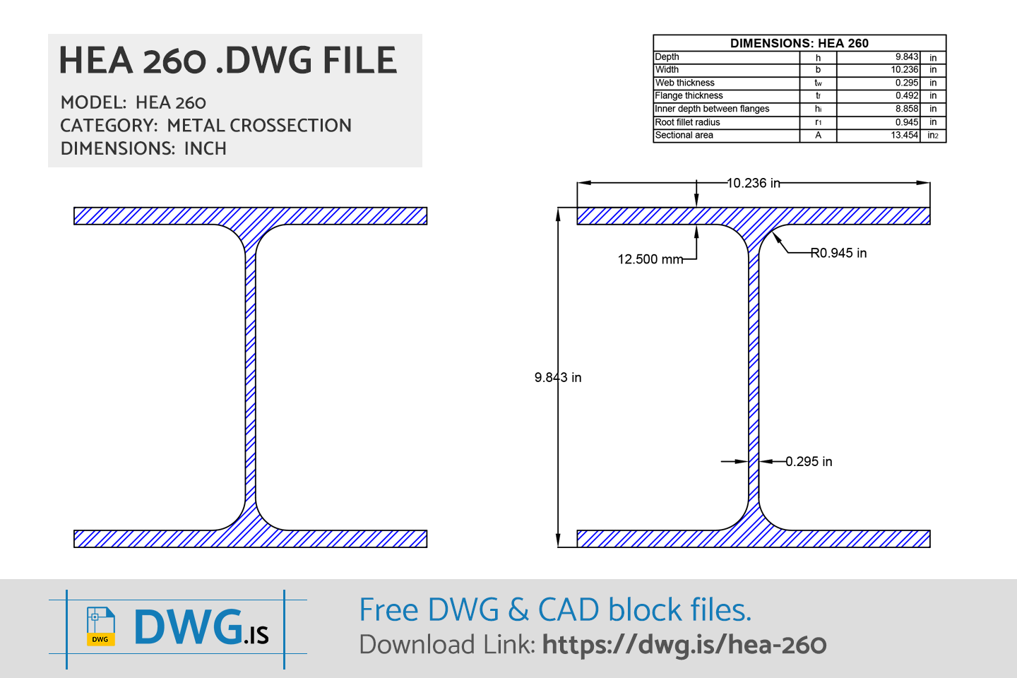 HEA 260 Free CAD block