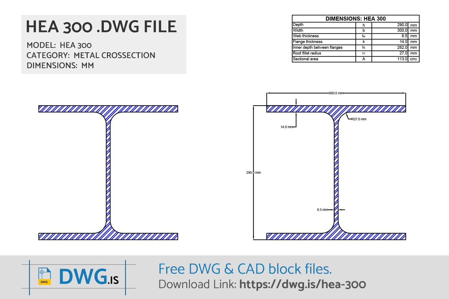 HEA 300 Free CAD block, DWG File