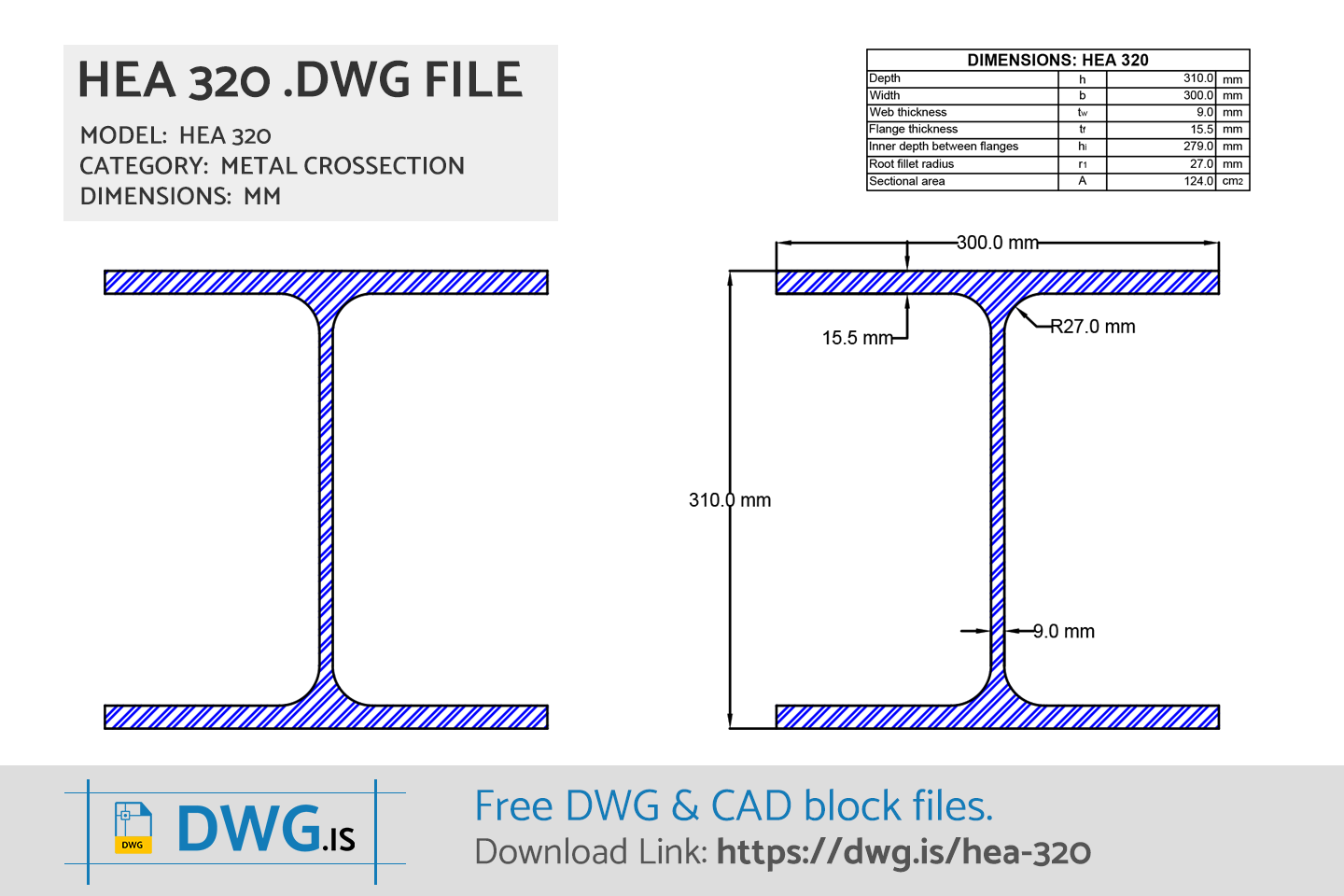 HEA 320 CAD Block Free