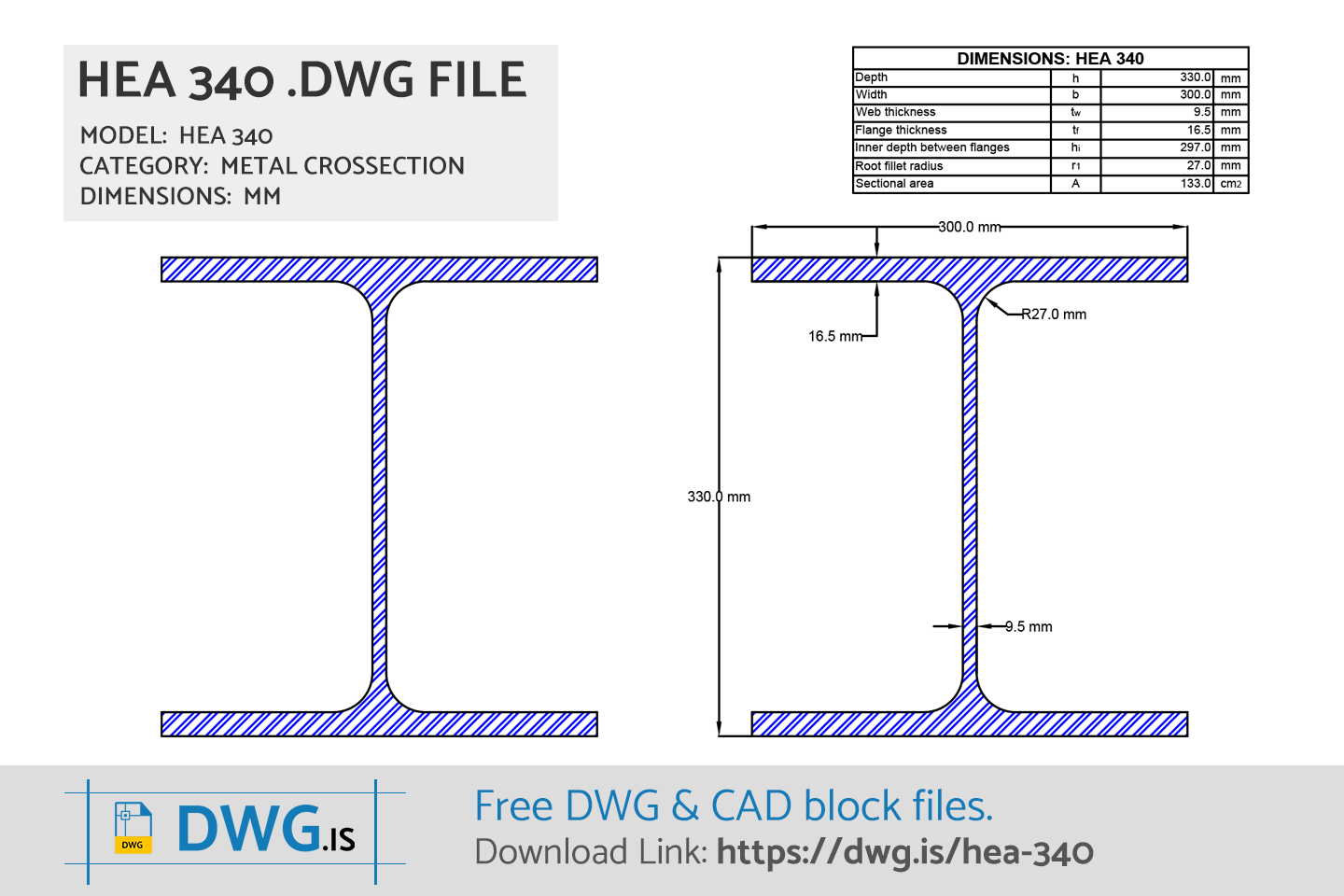 HEA 340 CAD Block Free