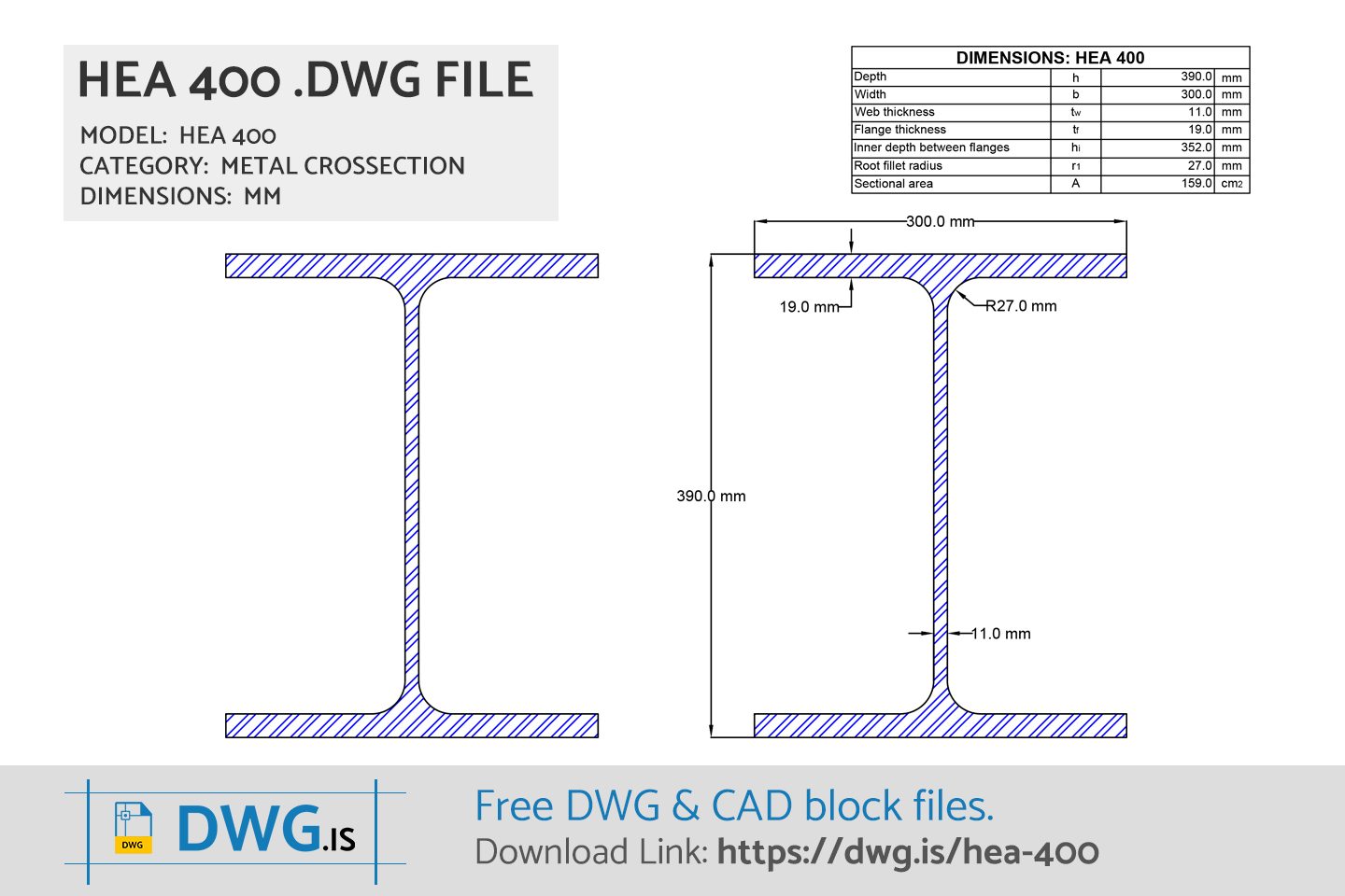 HEA 400 Free CAD block, DWG File