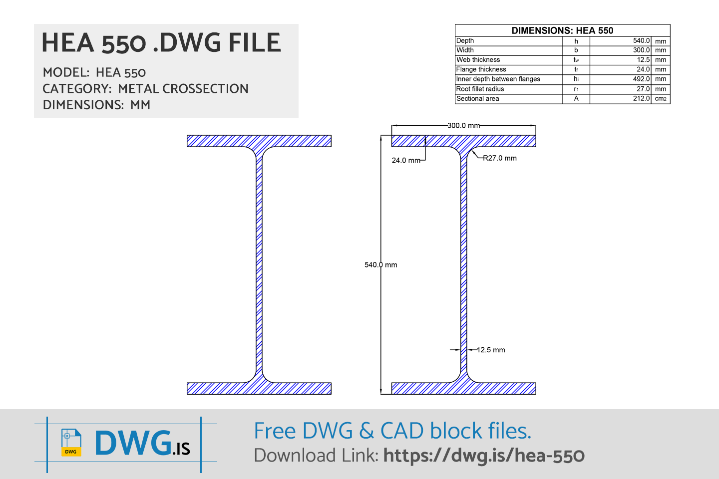 HEA 550 Free CAD block, DWG File