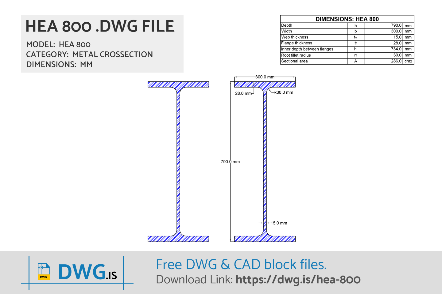 HEA 800 Free CAD block, DWG File