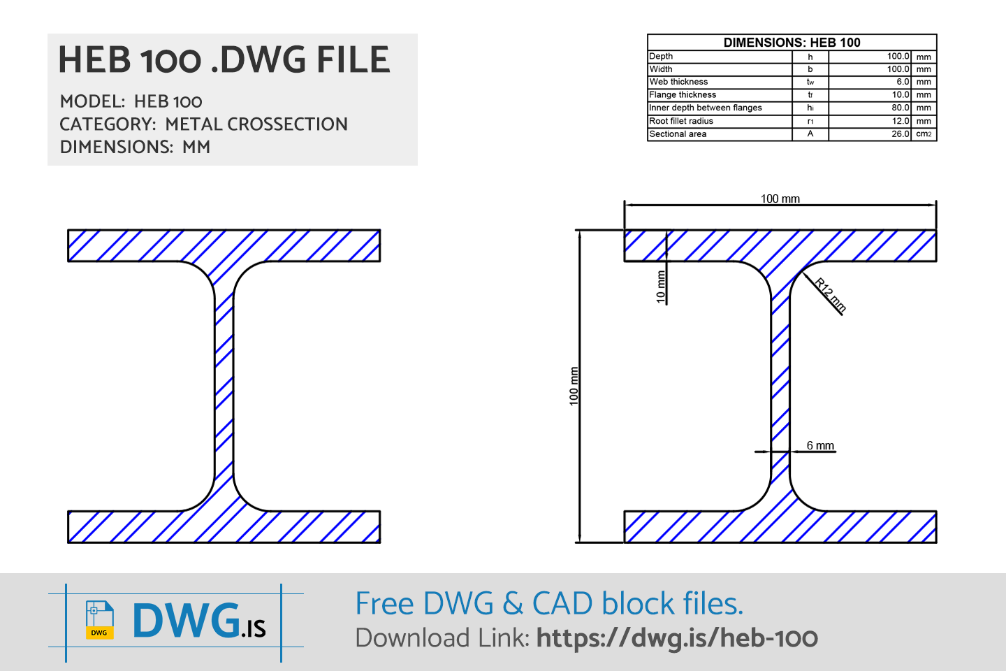 HEB 100 Free CAD block, DWG File