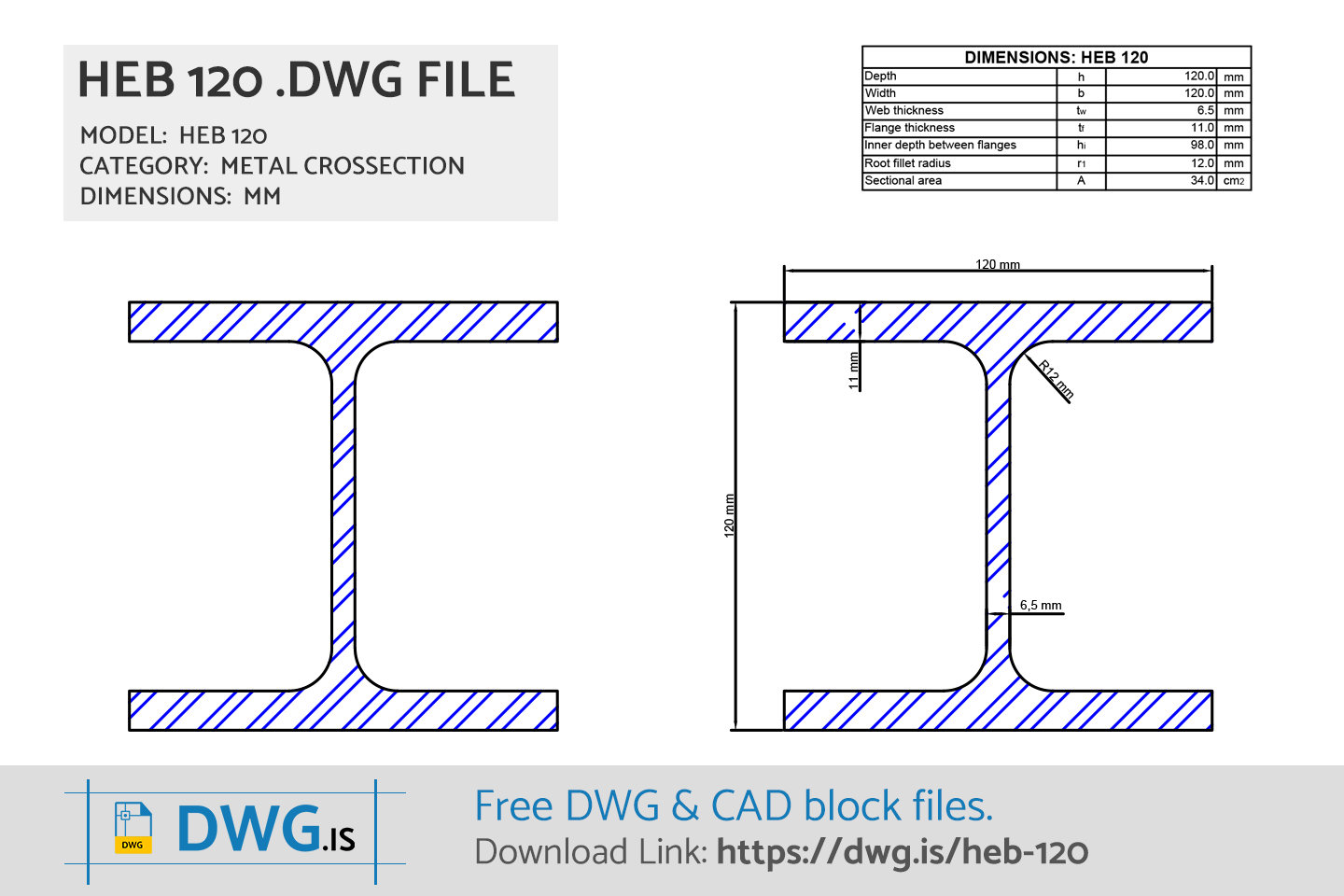 HEB 120 Free DWG File