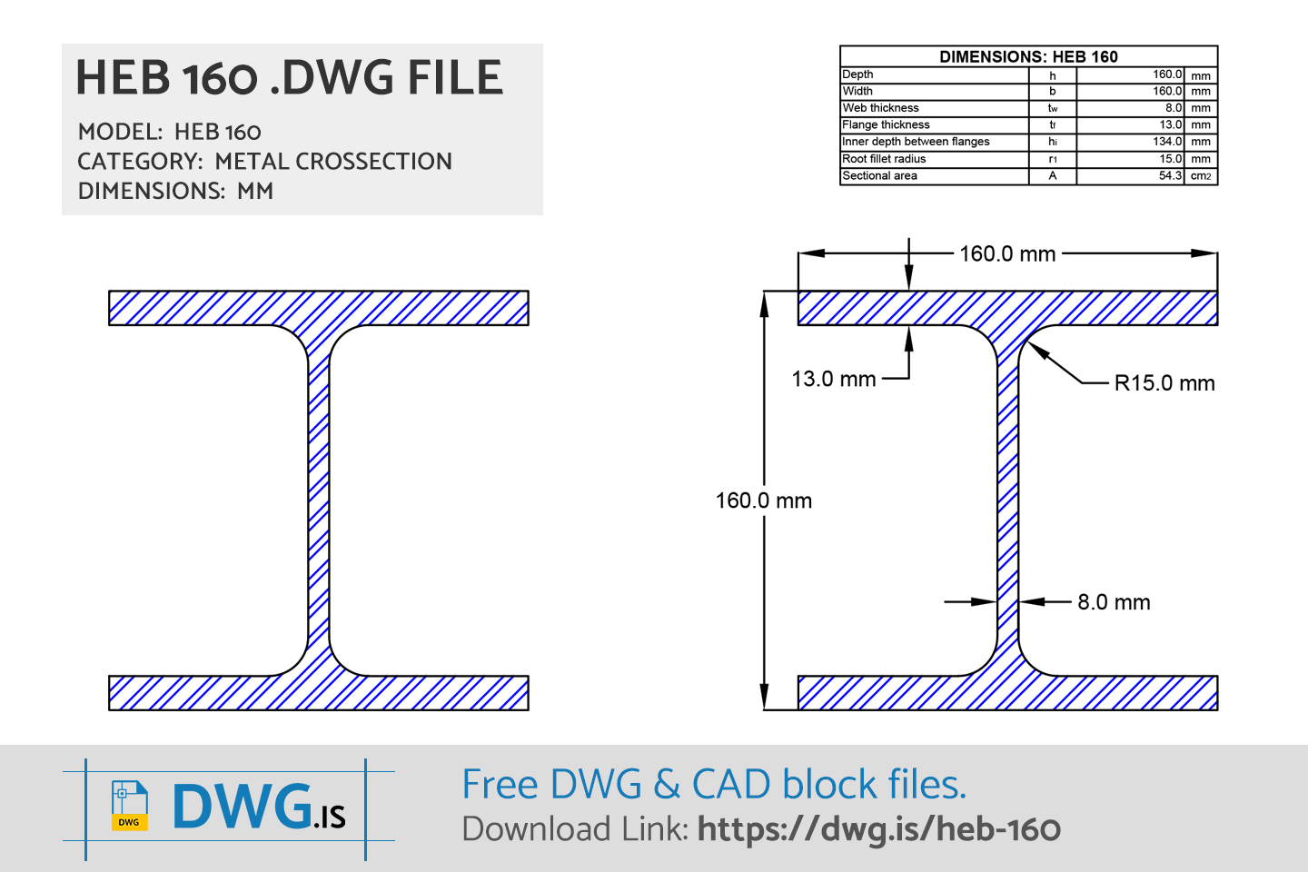 HEB 160 Free CAD block, DWG File