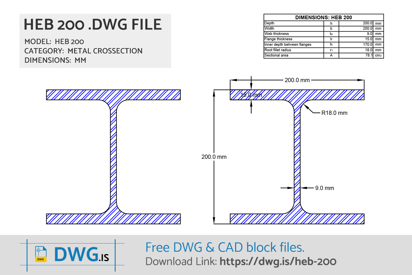 HEB 200 Free DWG File