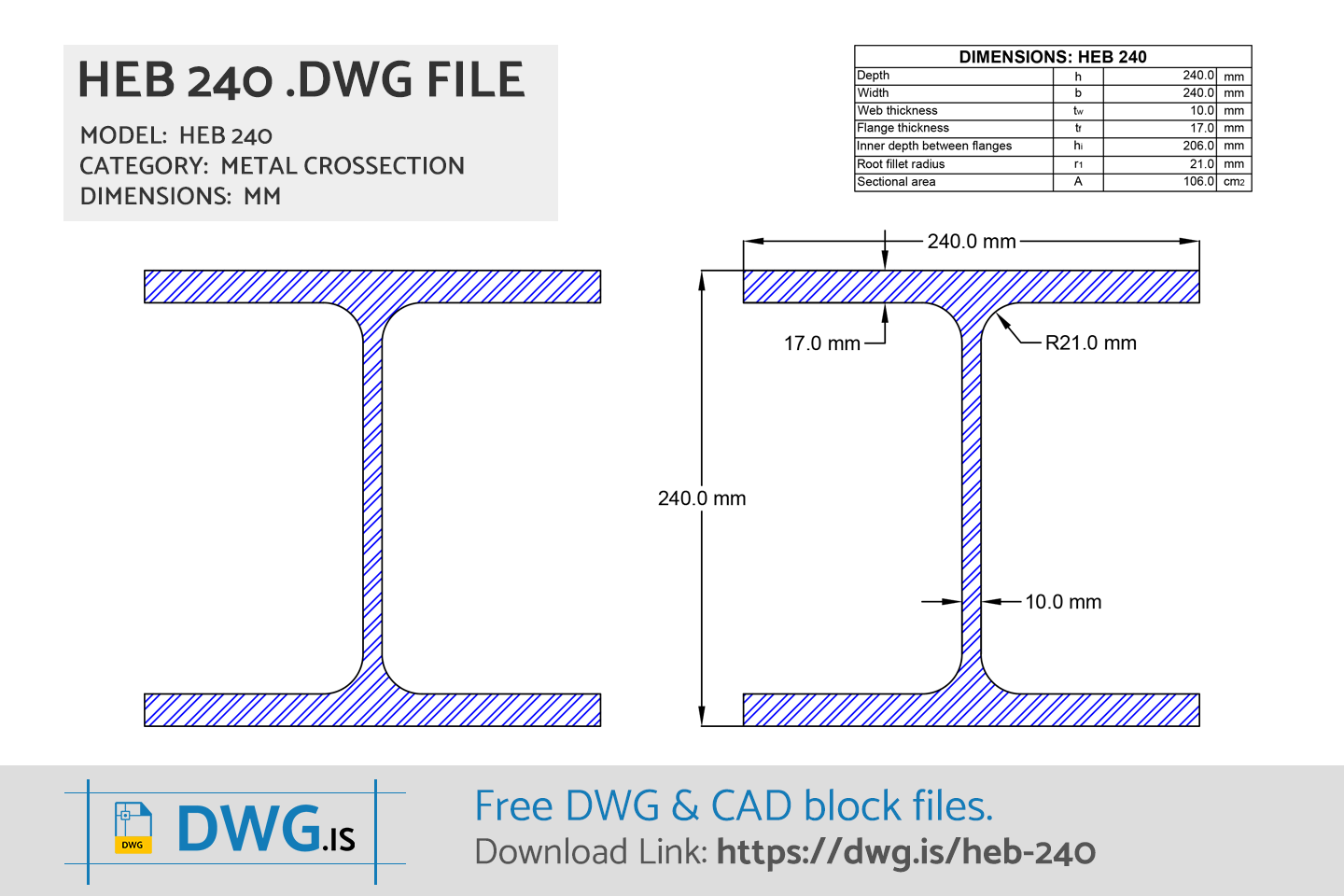 HEB 240 Free DWG File