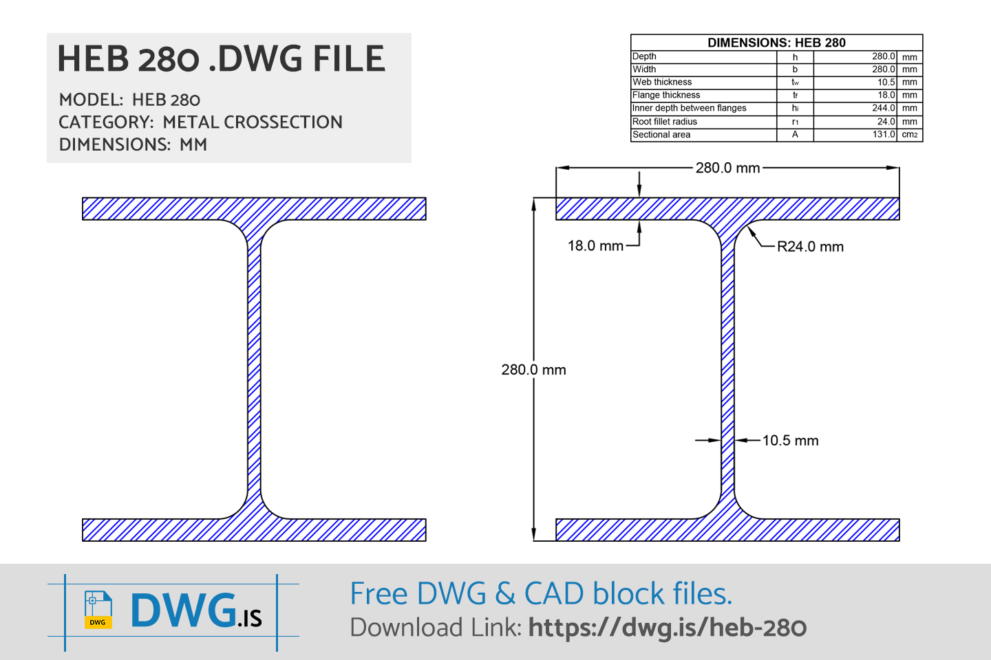 HEB 280 Free DWG File