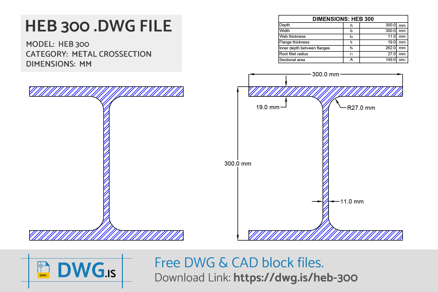 HEB 300 Free CAD block, DWG File