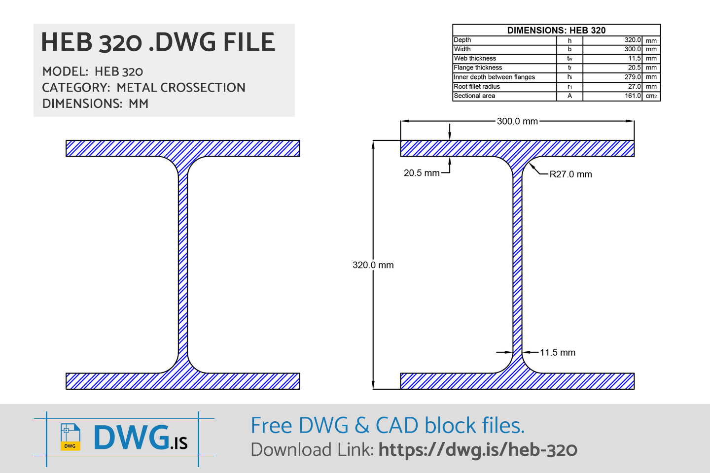 HEB 320 Free CAD block, DWG File