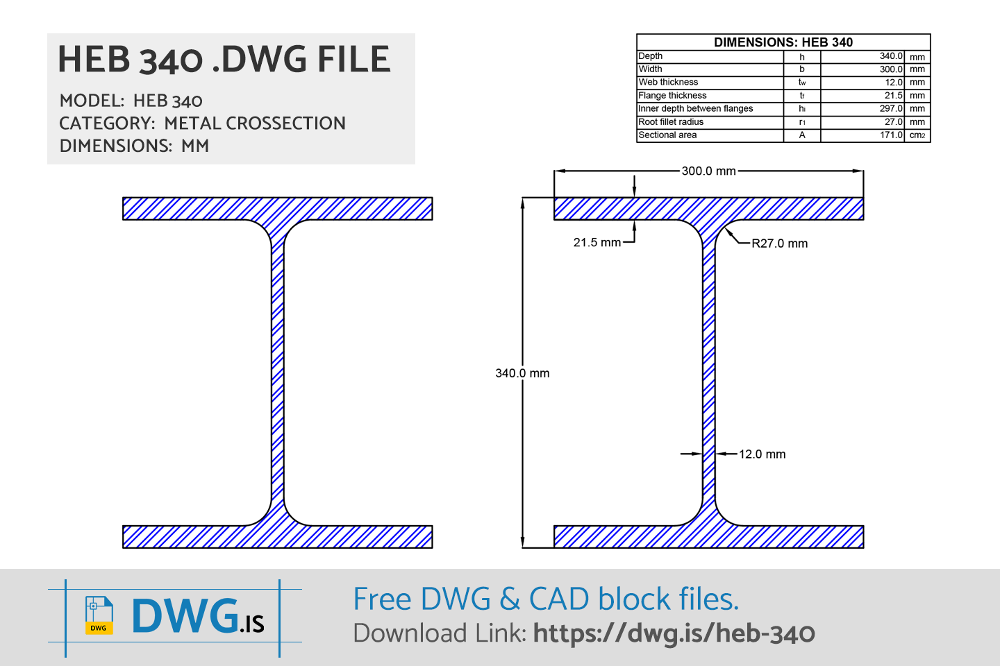 HEB 340 Free CAD block, DWG File