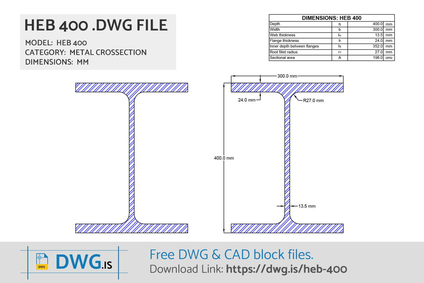 HEB 400 Free CAD block, DWG File
