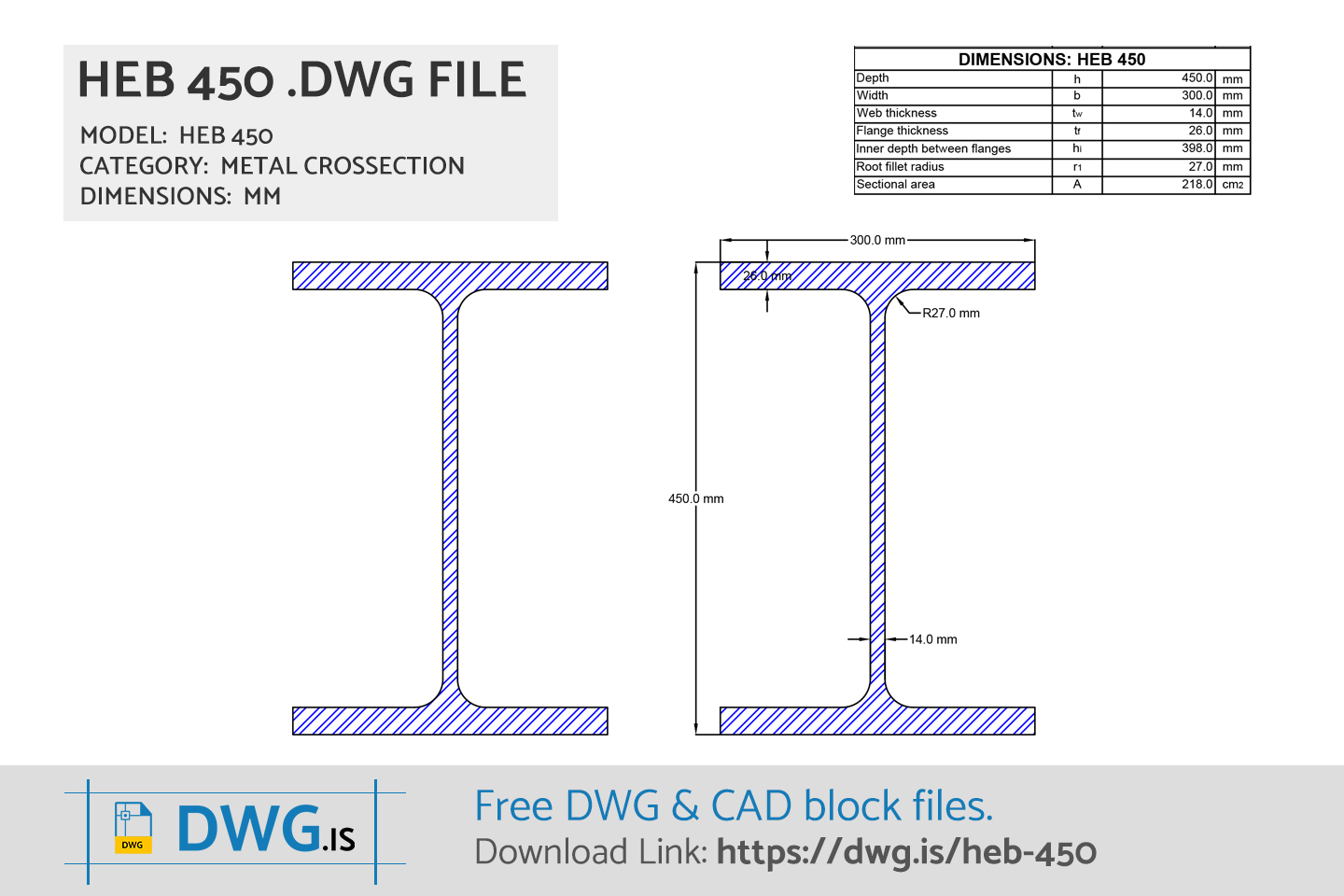 HEB 450 Free CAD block, DWG File
