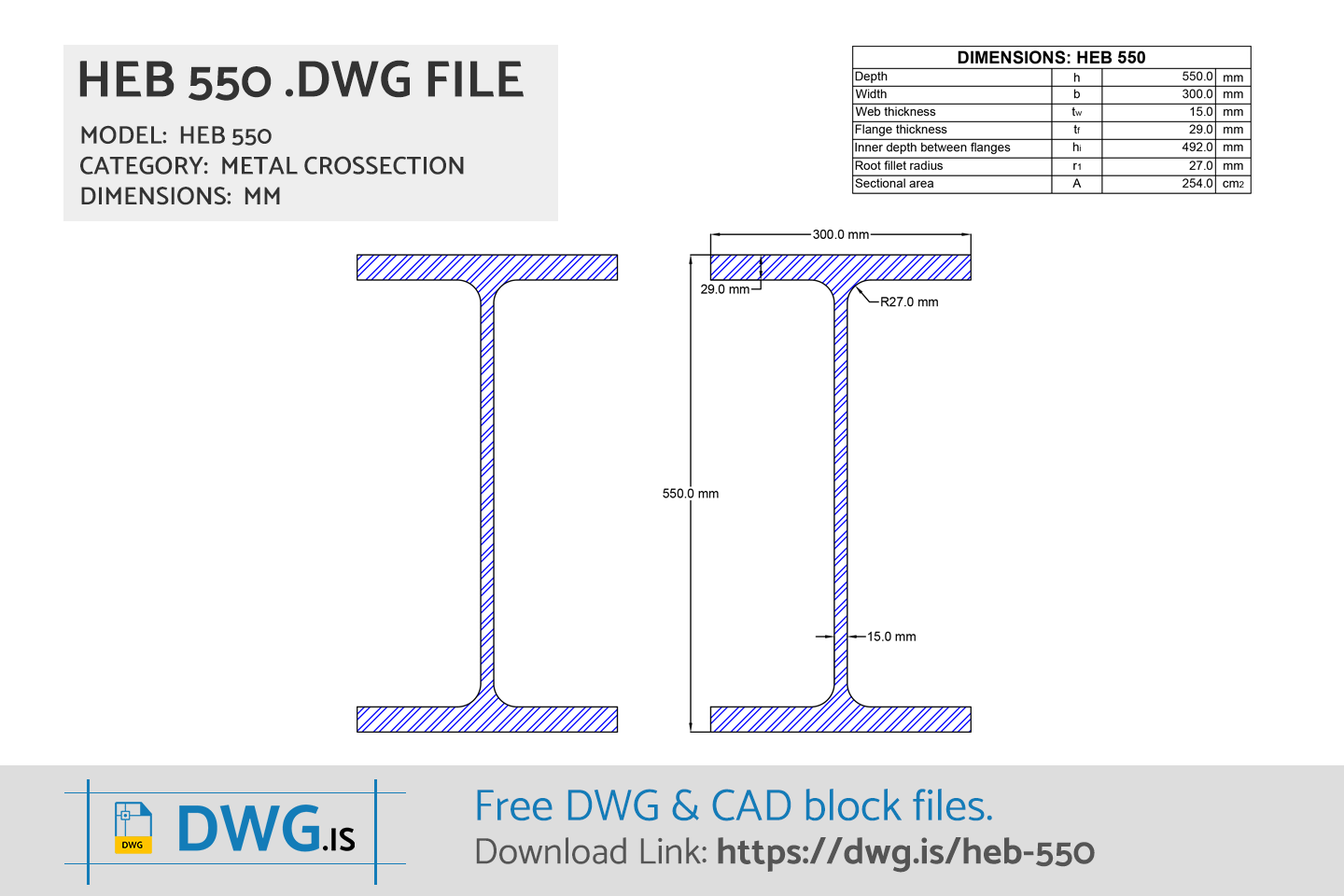 HEB 550 Free CAD block, DWG File