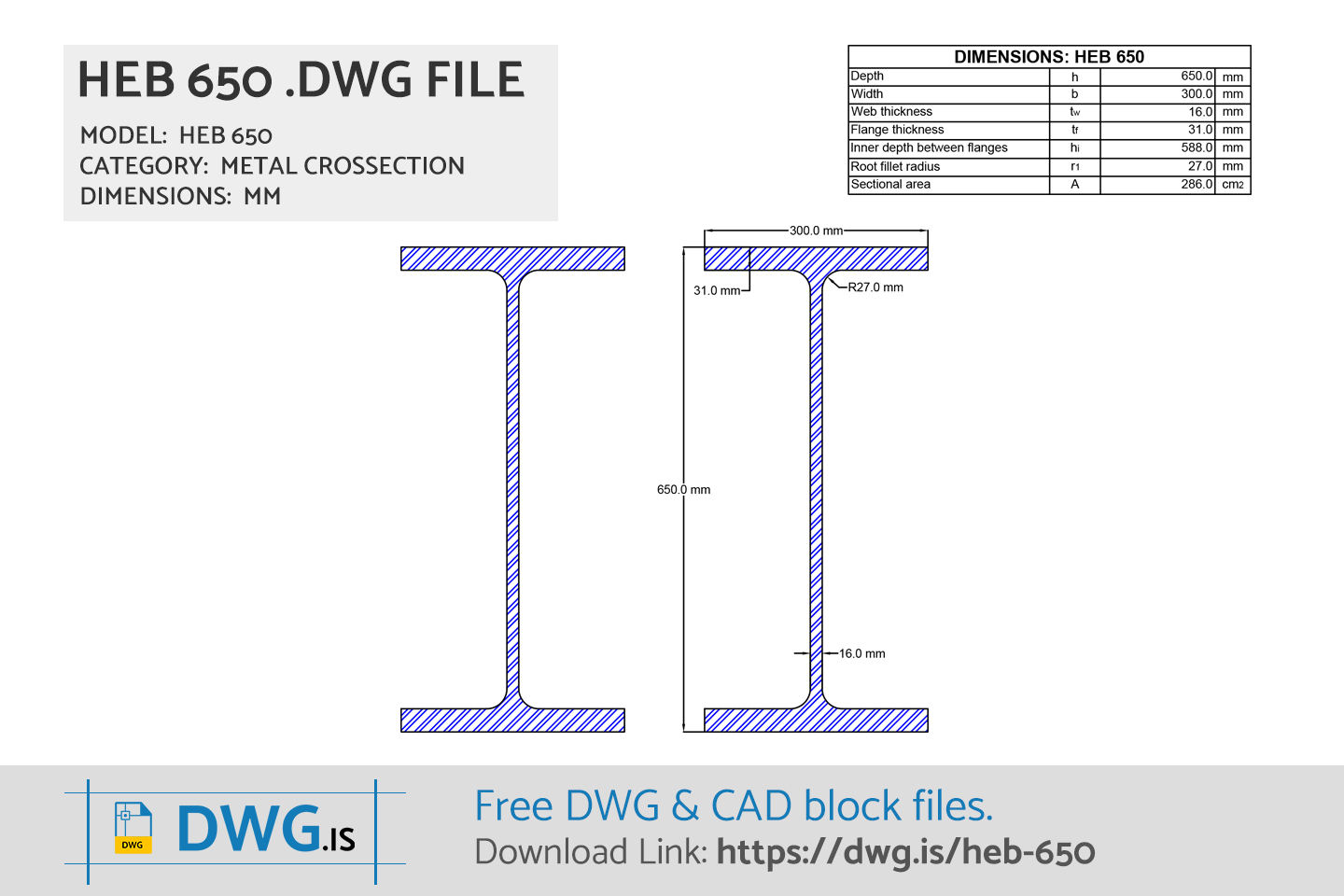 HEB 650 Free DWG File