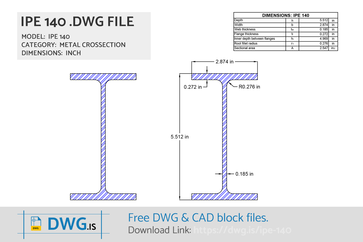 IPE 140 Free CAD block