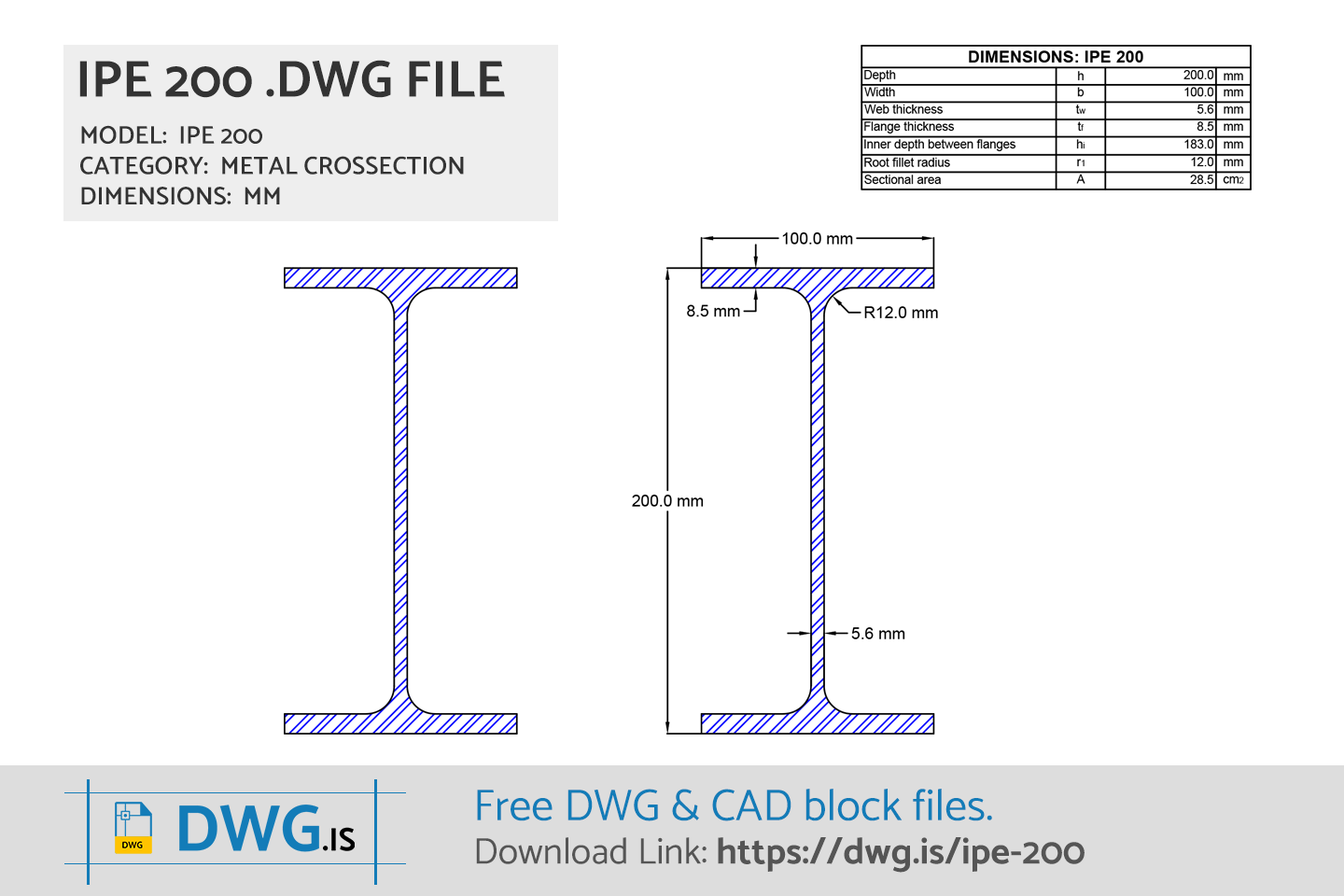 IPE 200 Free CAD block, DWG File