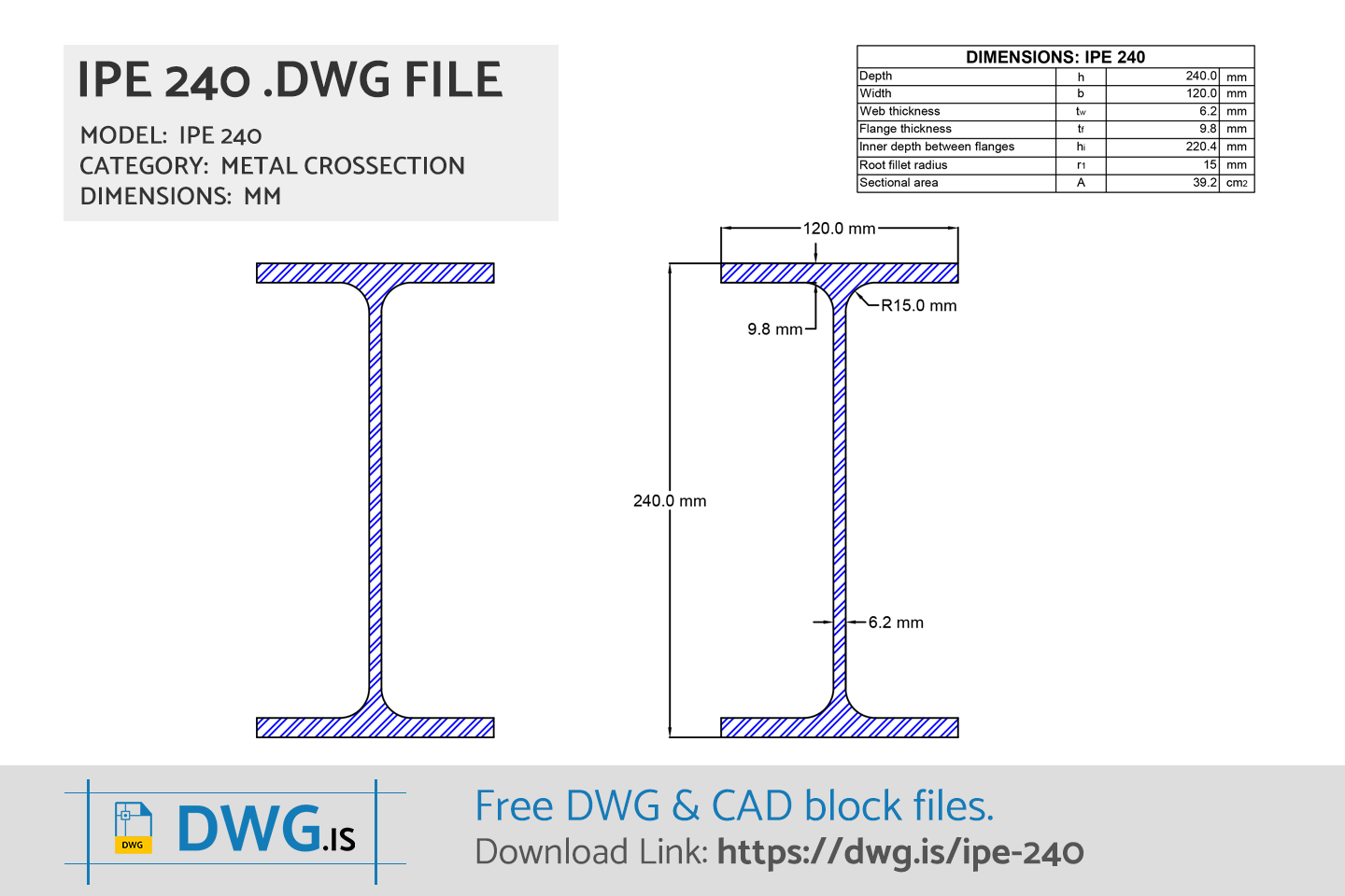 IPE 240 Free CAD block, DWG File