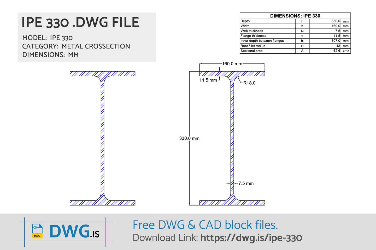 IPE 330 Free CAD block, DWG File