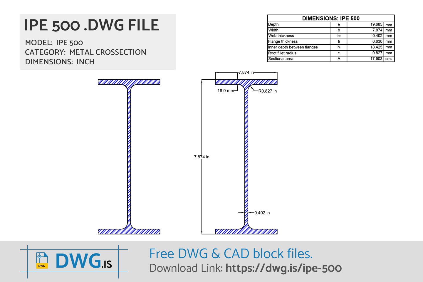 IPE 500 Free CAD block