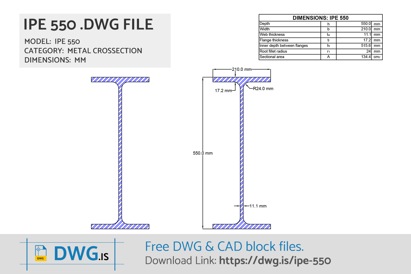 IPE 550 Free CAD block, DWG File