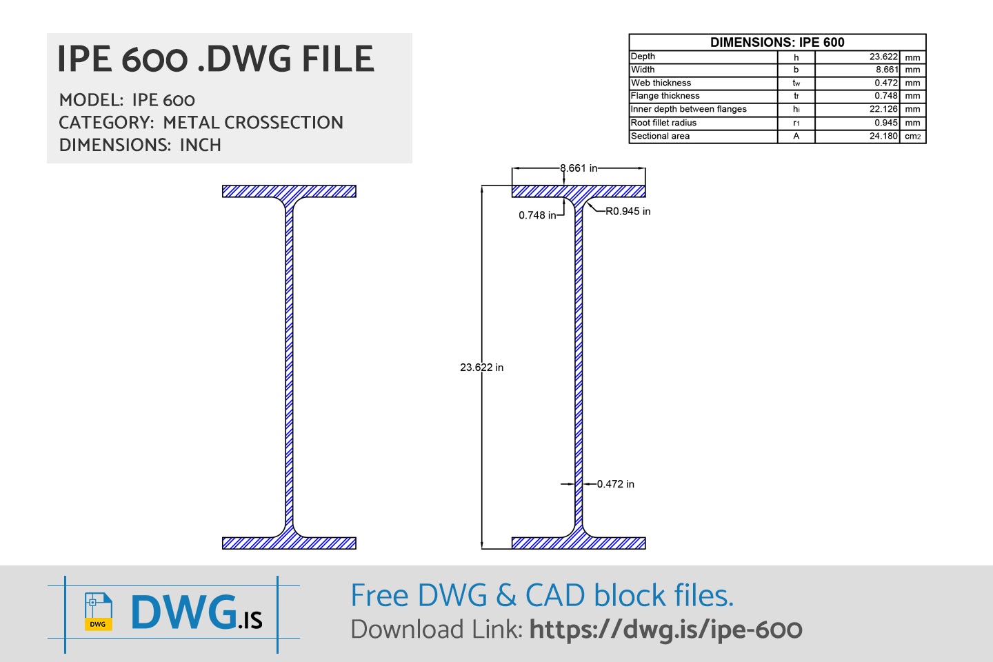 IPE 600 Free CAD block