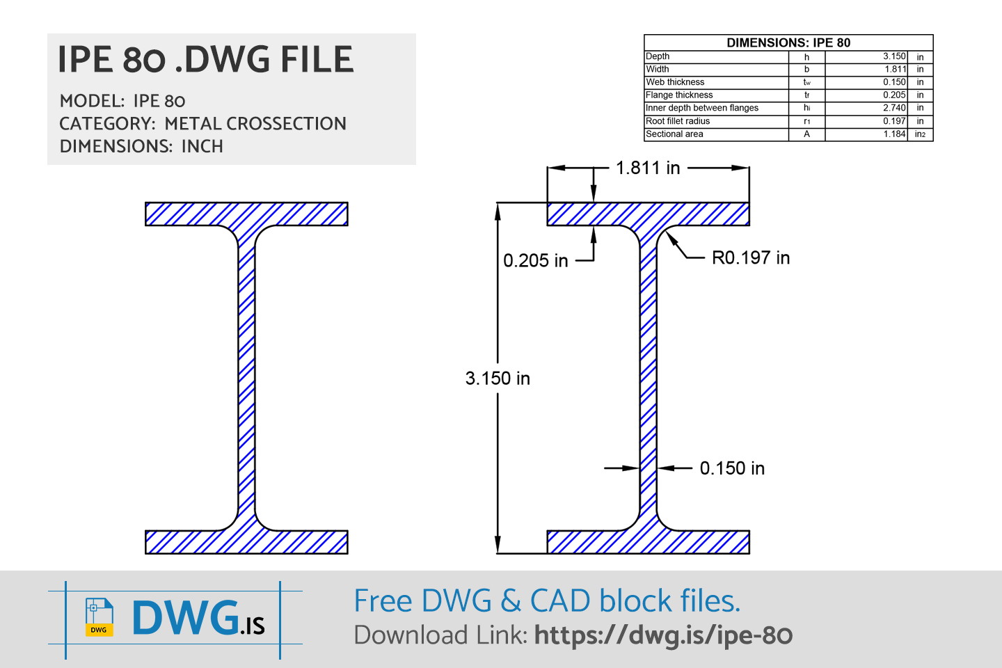 IPE 80 Free CAD block