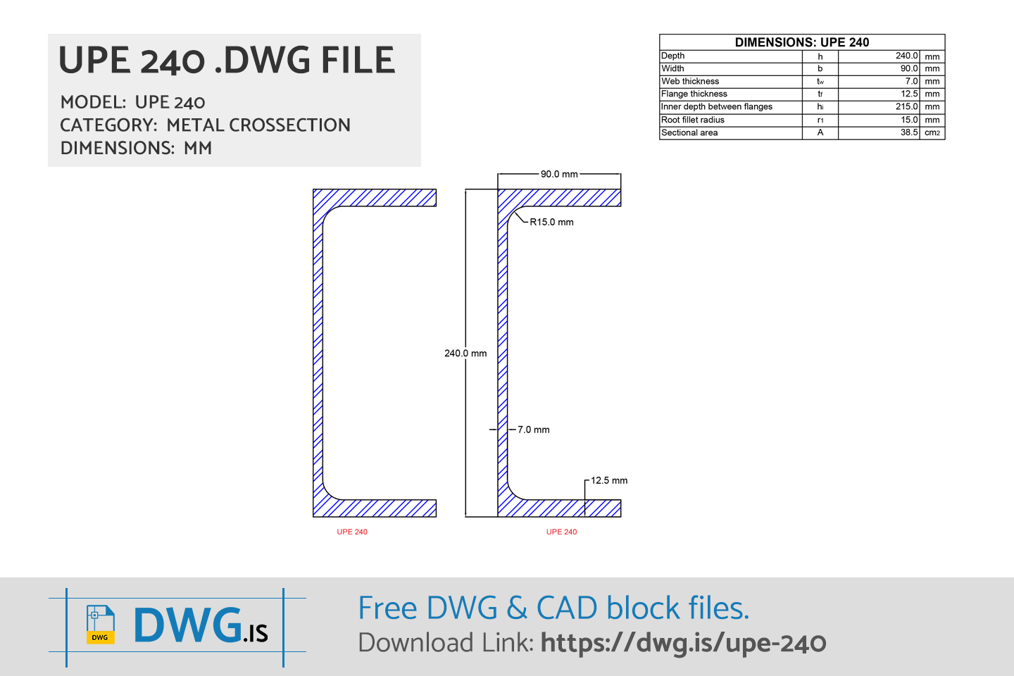 UPE 240 Free CAD block, DWG File