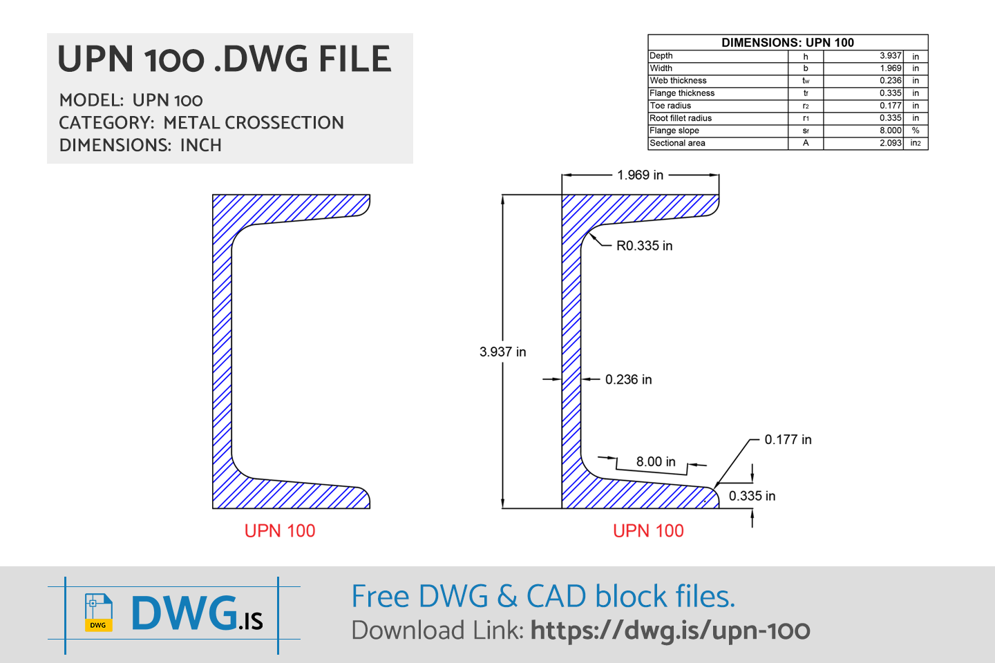 UPN 100 Free CAD block