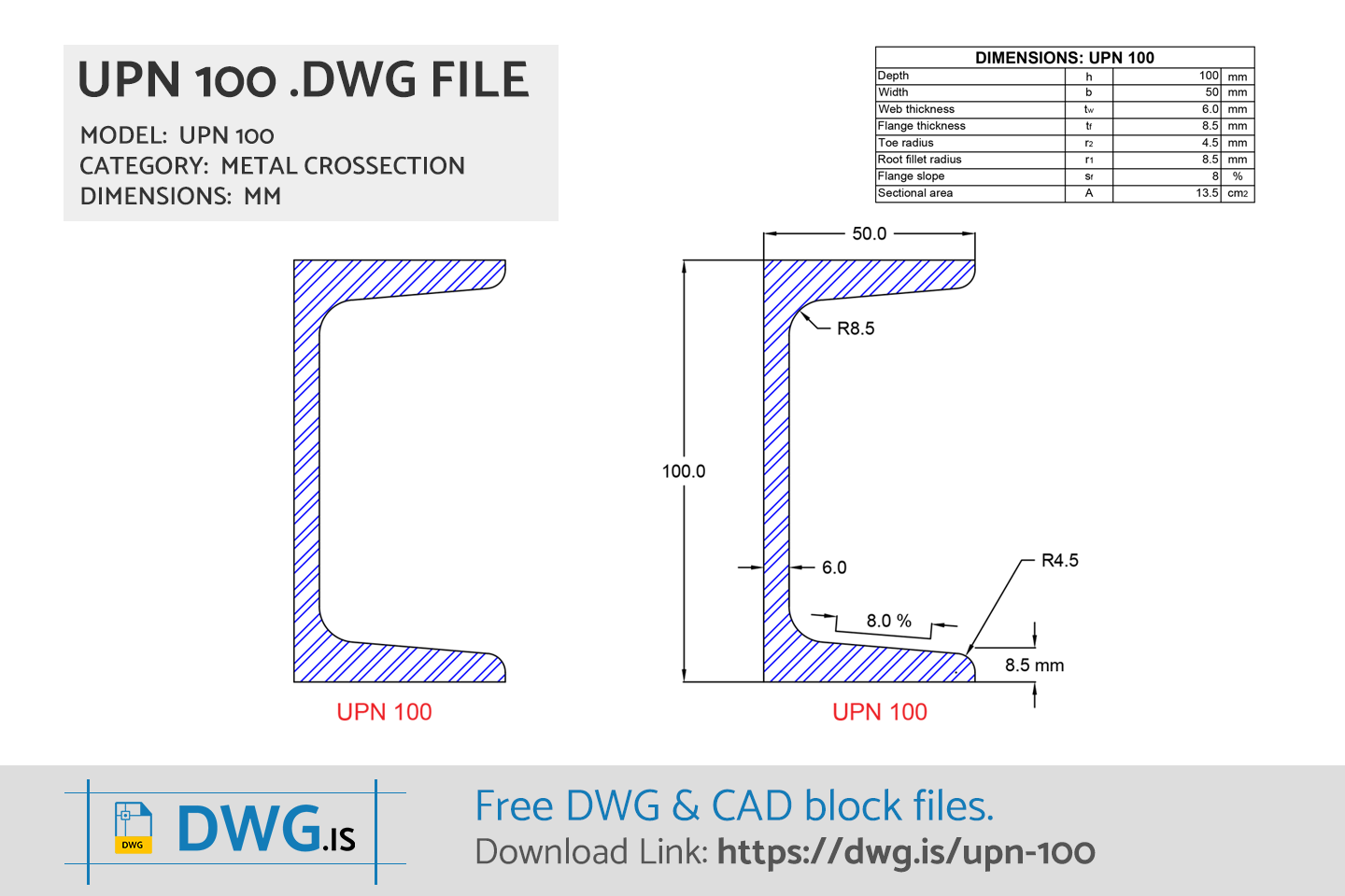 UPN 100 Free CAD block, DWG File