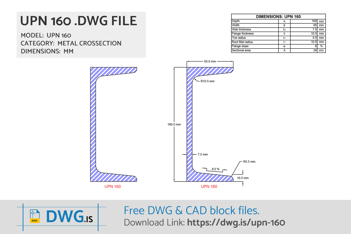 UPN 160 Free DWG File