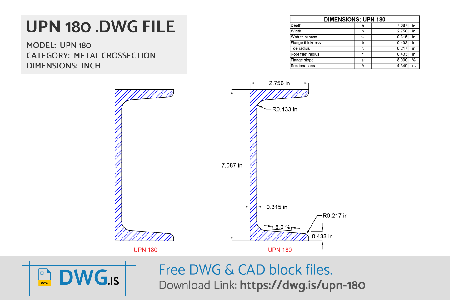 UPN 180 Free CAD block