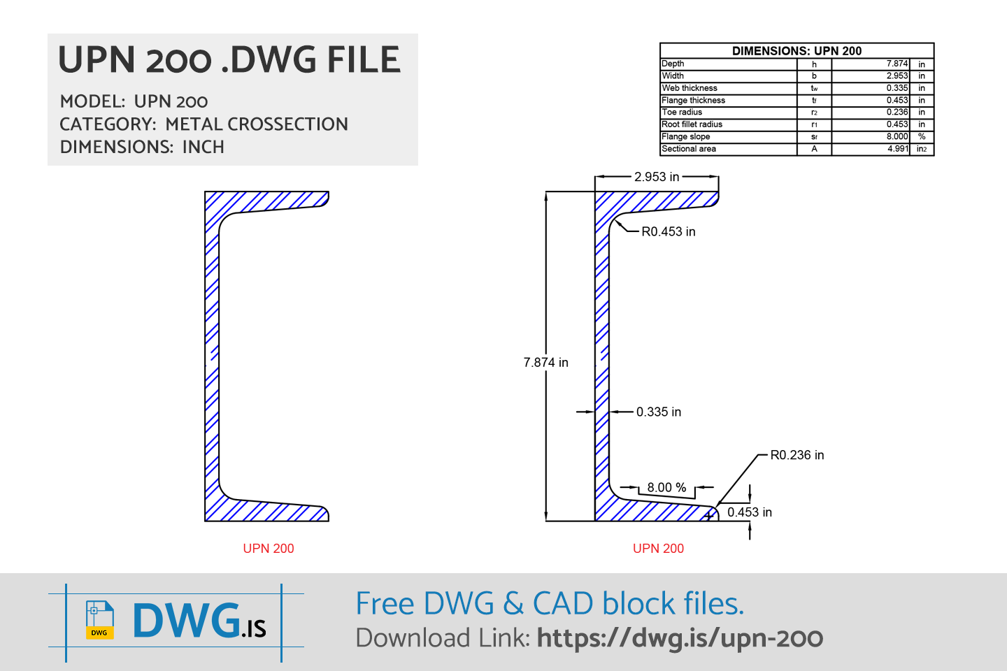 UPN 200 Free CAD block