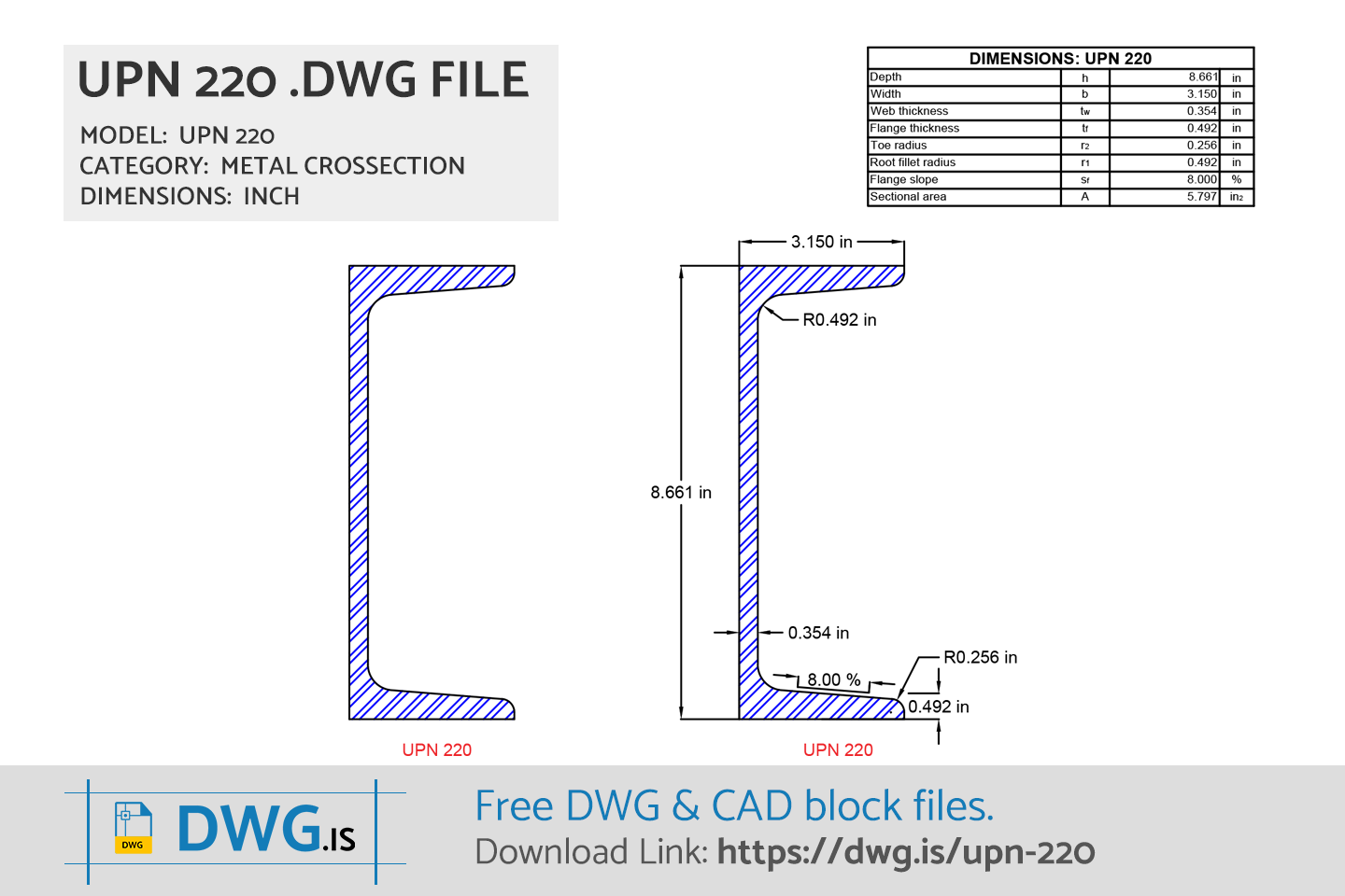 UPN 220 Free CAD block