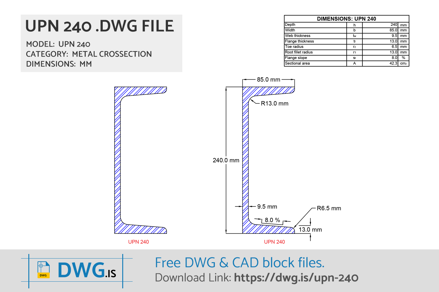 UPN 240 Free CAD block, DWG File