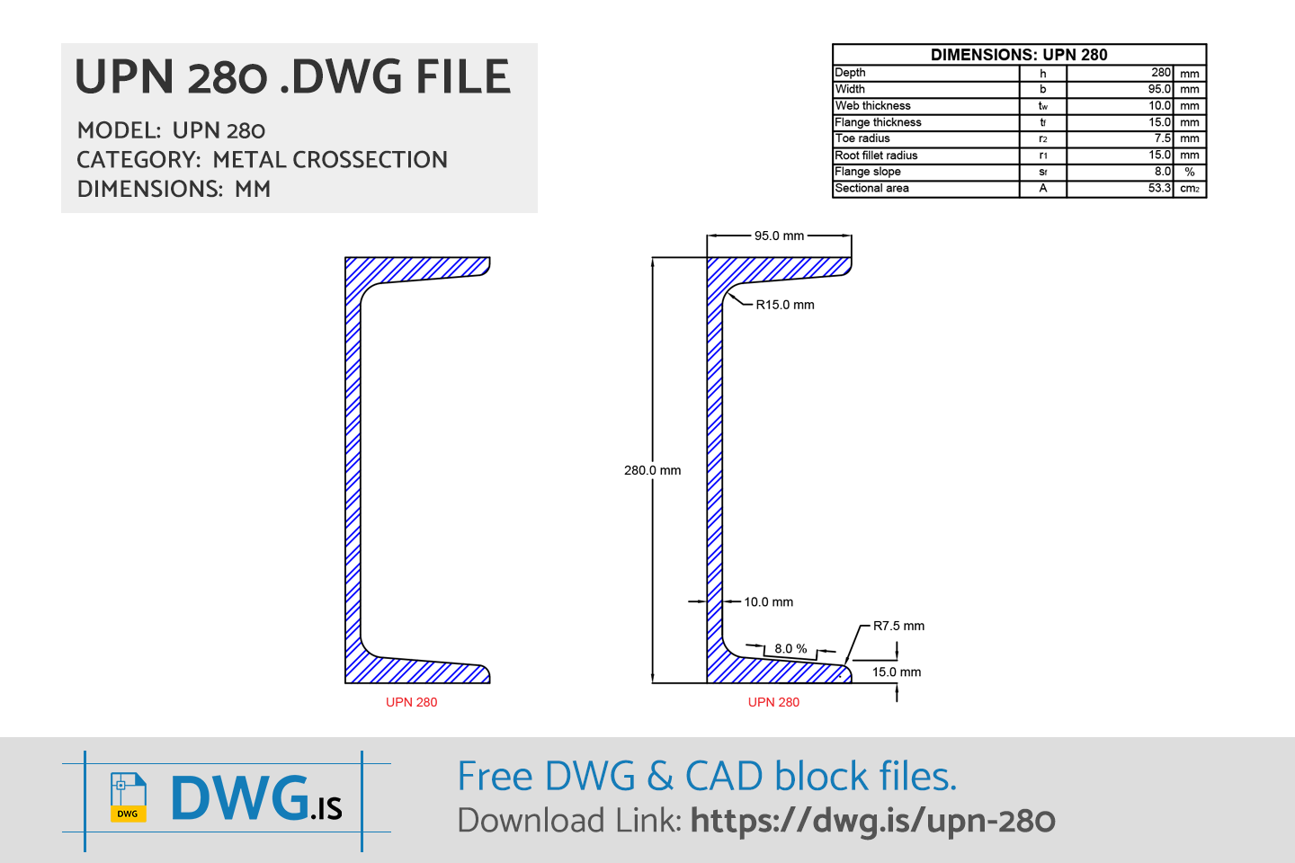 UPN 280 Free DWG File