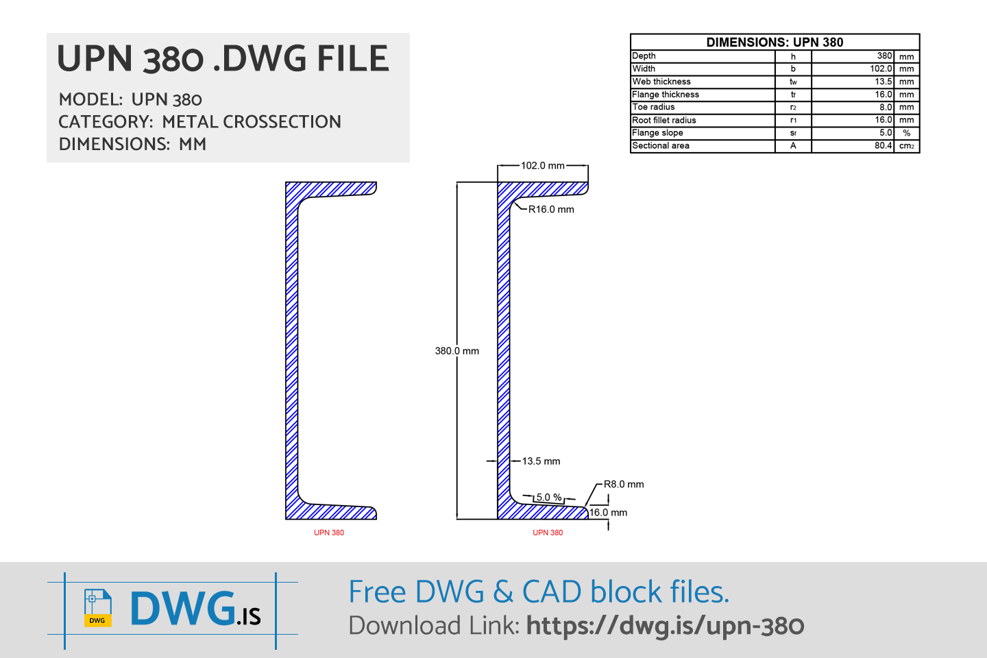 UPN 380 Free CAD block, DWG File