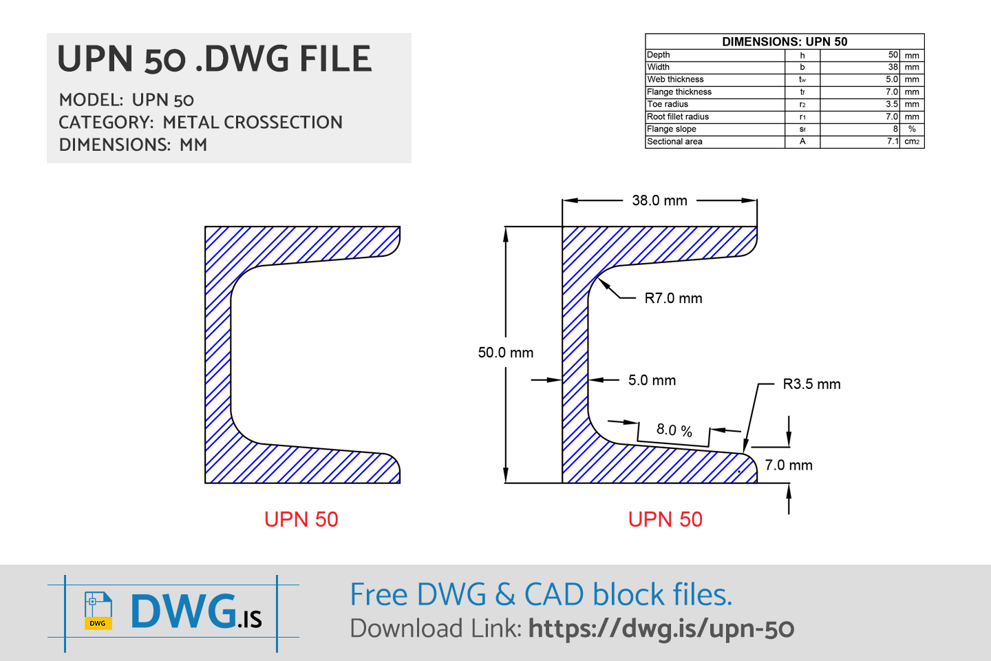 UPN 50 Free CAD block, DWG File